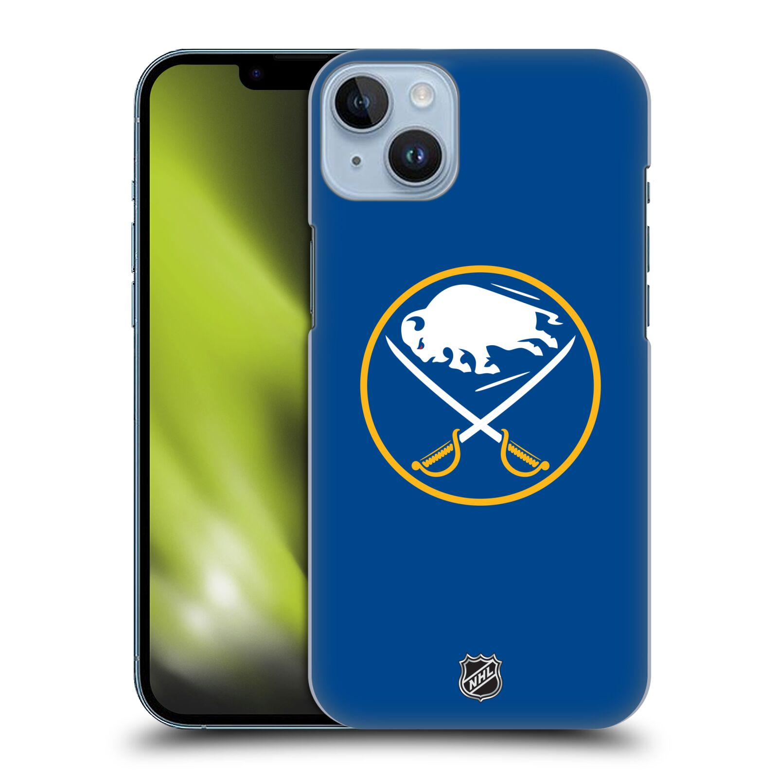 Pouzdro na mobil Apple Iphone 14 PLUS - HEAD CASE - Hokej NHL - Buffalo Sabres - modré pozadí
