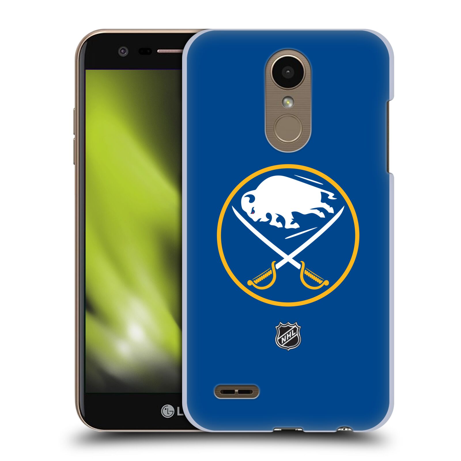 Pouzdro na mobil LG K10 2018 - HEAD CASE - Hokej NHL - Buffalo Sabres - modré pozadí