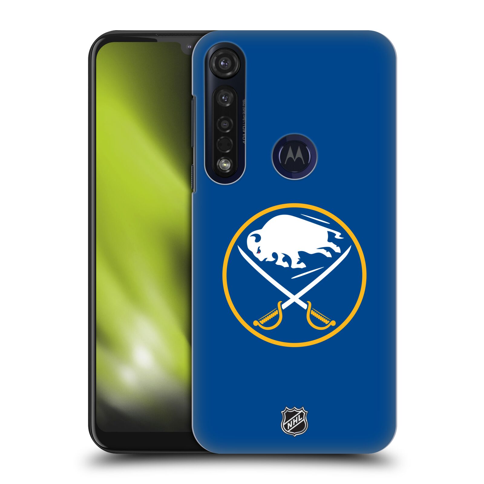 Pouzdro na mobil Motorola Moto G8 PLUS - HEAD CASE - Hokej NHL - Buffalo Sabres - modré pozadí