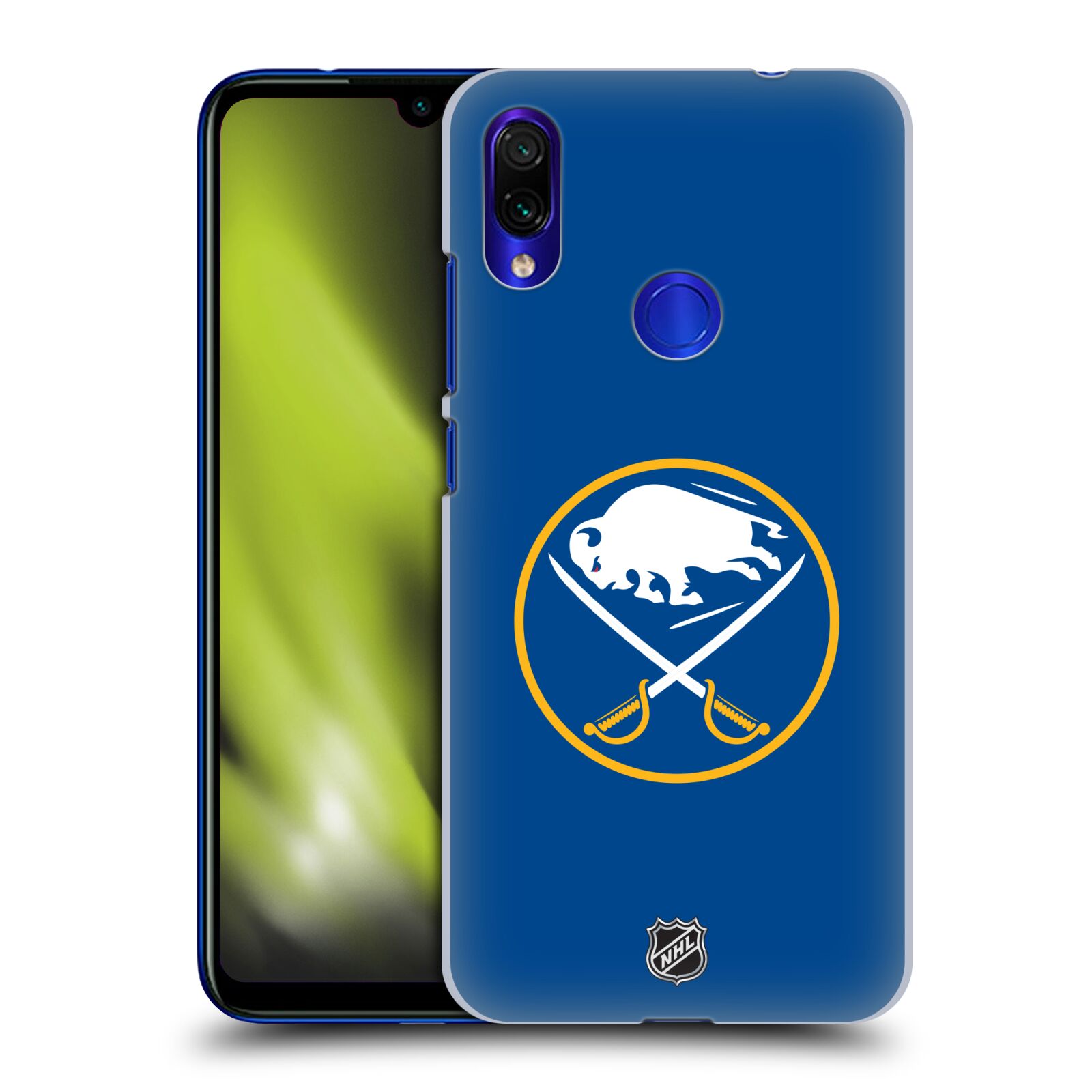 Pouzdro na mobil Xiaomi Redmi Note 7 - HEAD CASE - Hokej NHL - Buffalo Sabres - modré pozadí