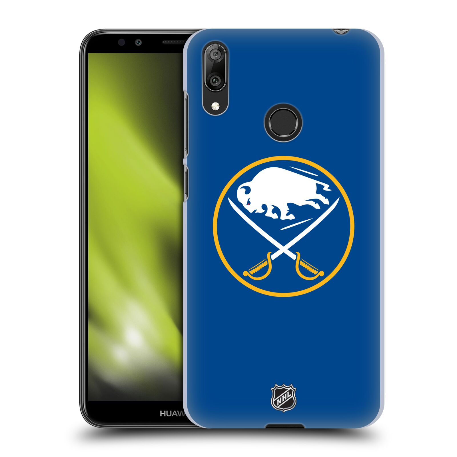 Pouzdro na mobil Huawei Y7 2019 - HEAD CASE - Hokej NHL - Buffalo Sabres - modré pozadí