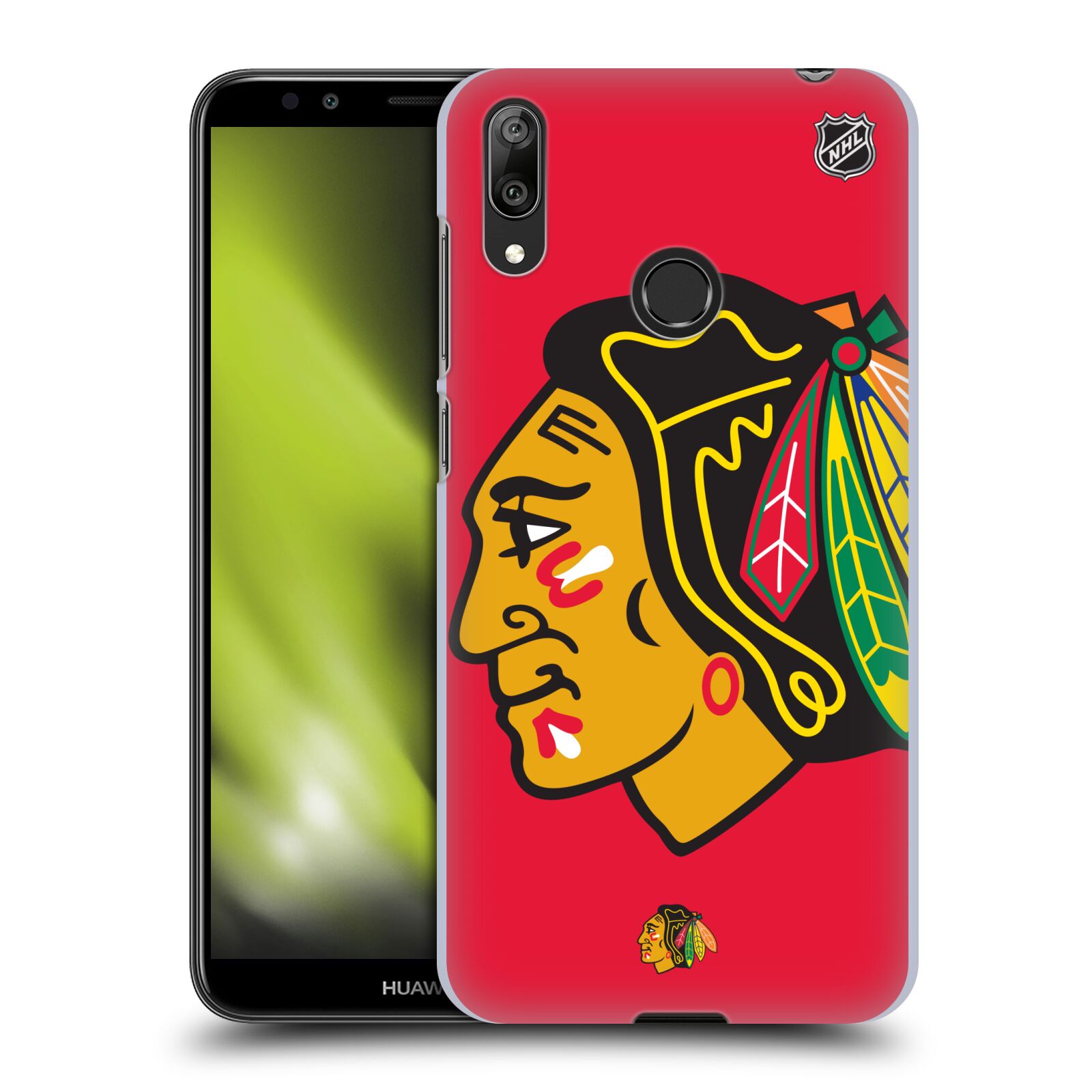 Pouzdro na mobil Huawei Y7 2019 - HEAD CASE - Hokej NHL - Chicago Blackhawks - Velký znak