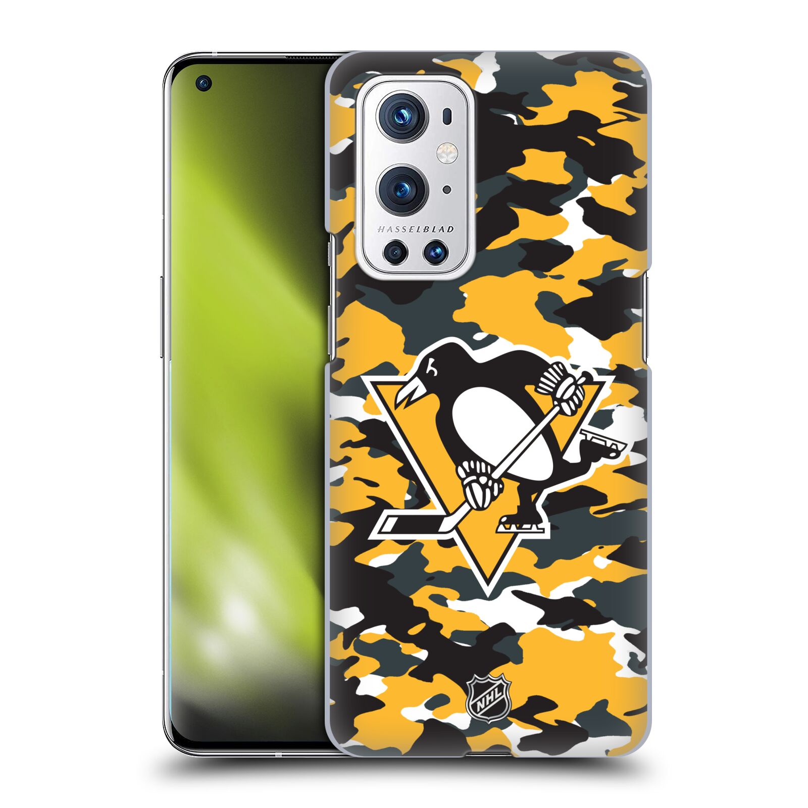 Pouzdro na mobil OnePlus 9 PRO - HEAD CASE - Hokej NHL - Pittsburgh Penguins - kamufláž znak