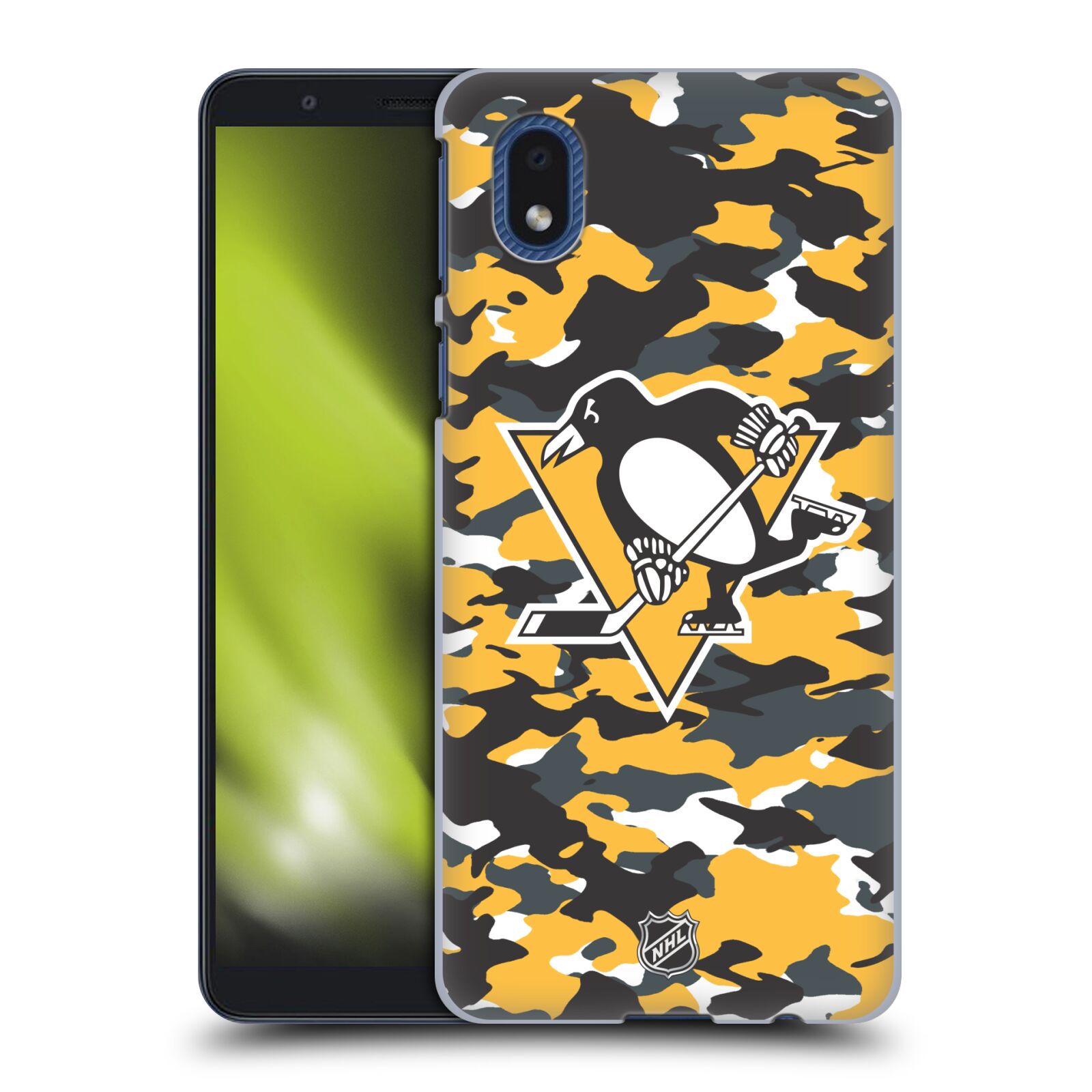 Pouzdro na mobil Samsung Galaxy A01 CORE - HEAD CASE - Hokej NHL - Pittsburgh Penguins - kamufláž znak