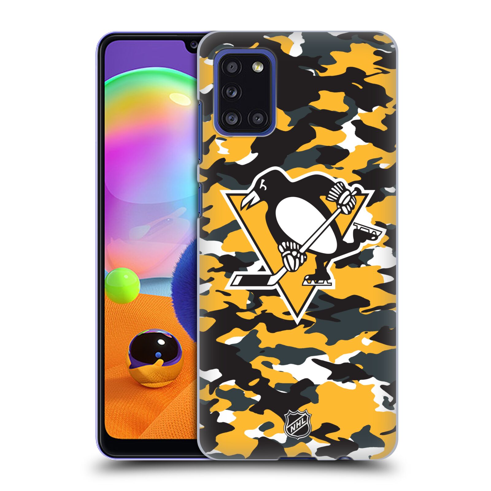Pouzdro na mobil Samsung Galaxy A31 - HEAD CASE - Hokej NHL - Pittsburgh Penguins - kamufláž znak