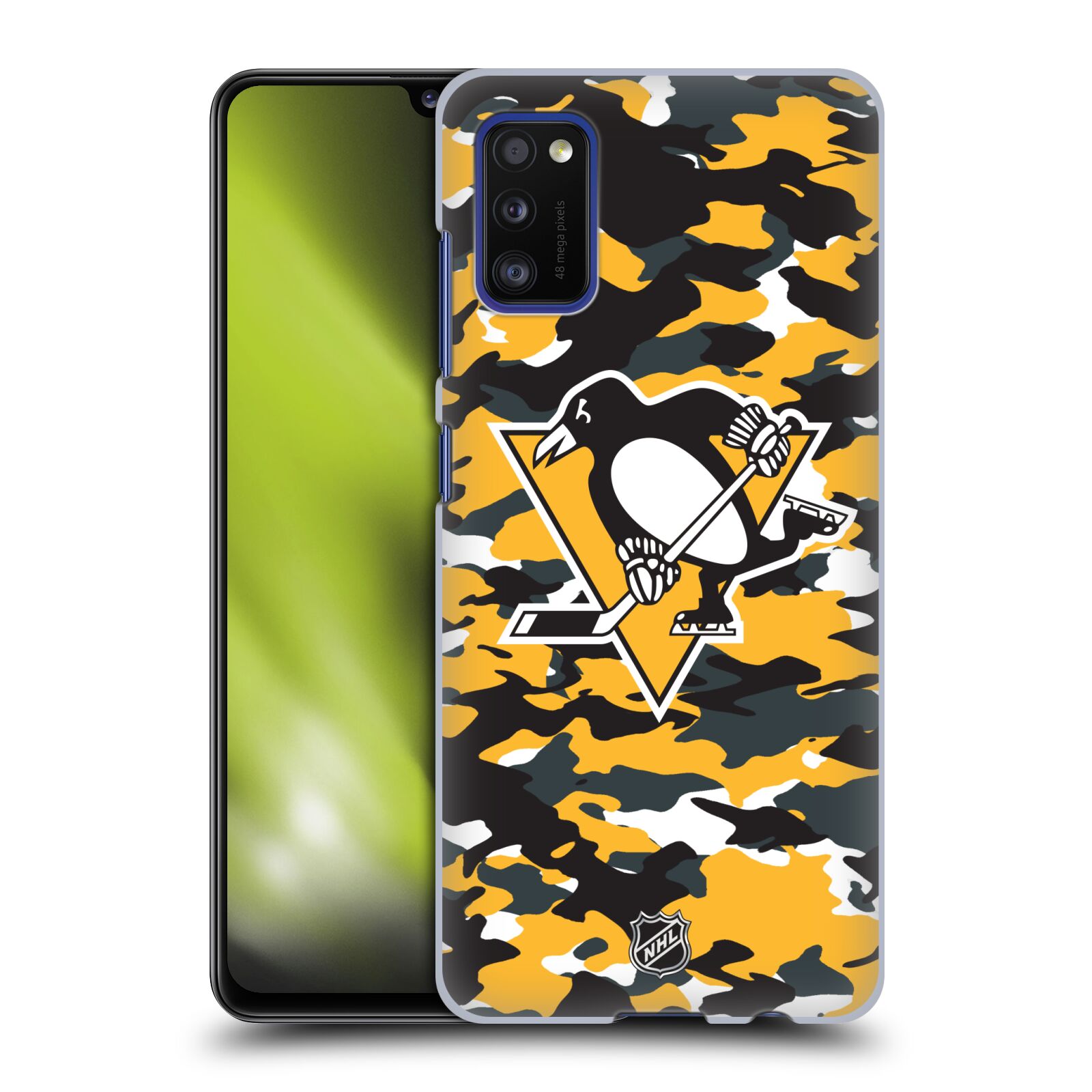 Pouzdro na mobil Samsung Galaxy A41 - HEAD CASE - Hokej NHL - Pittsburgh Penguins - kamufláž znak