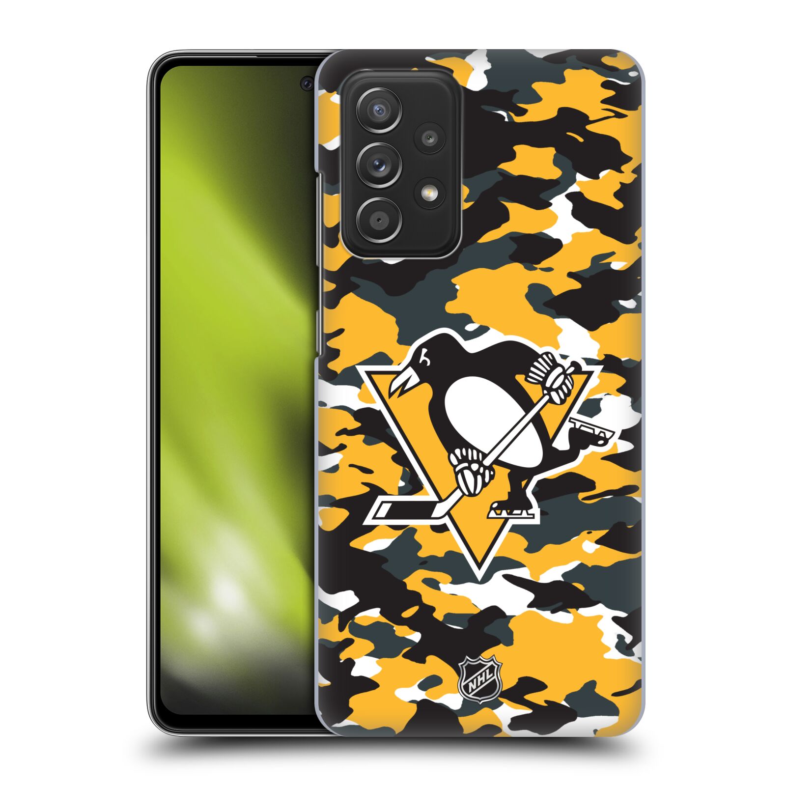 Pouzdro na mobil Samsung Galaxy A52 / A52 5G / A52s 5G - HEAD CASE - Hokej NHL - Pittsburgh Penguins - kamufláž znak