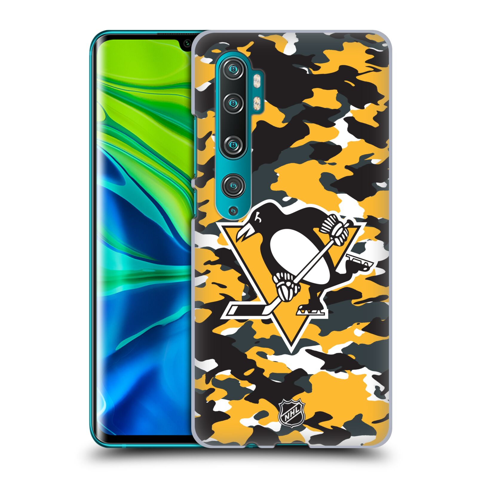 Pouzdro na mobil Xiaomi Mi Note 10 / Mi Note 10 Pro - HEAD CASE - Hokej NHL - Pittsburgh Penguins - kamufláž znak
