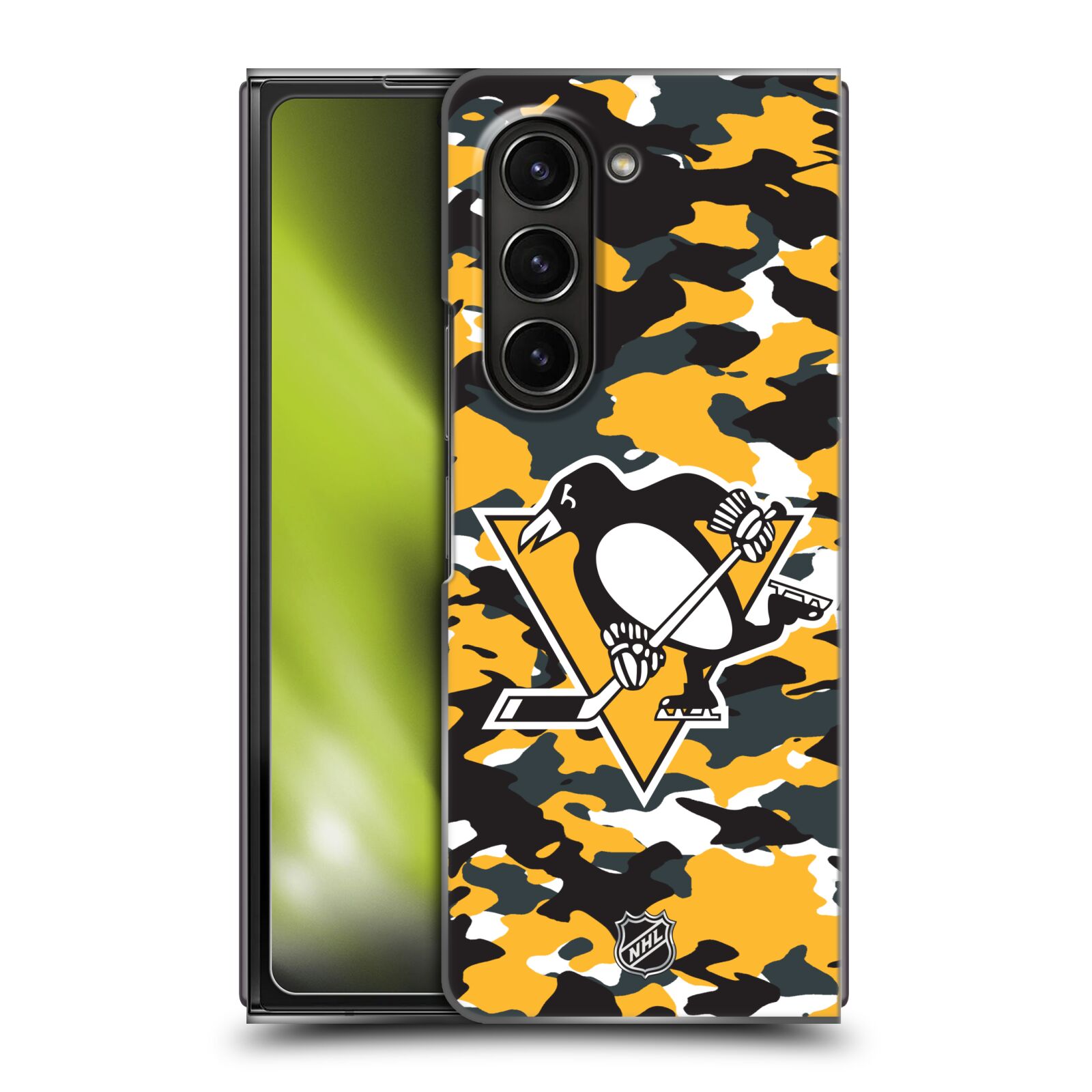Plastový obal HEAD CASE na mobil Samsung Galaxy Z Fold 5  Hokej NHL - Pittsburgh Penguins - kamufláž znak