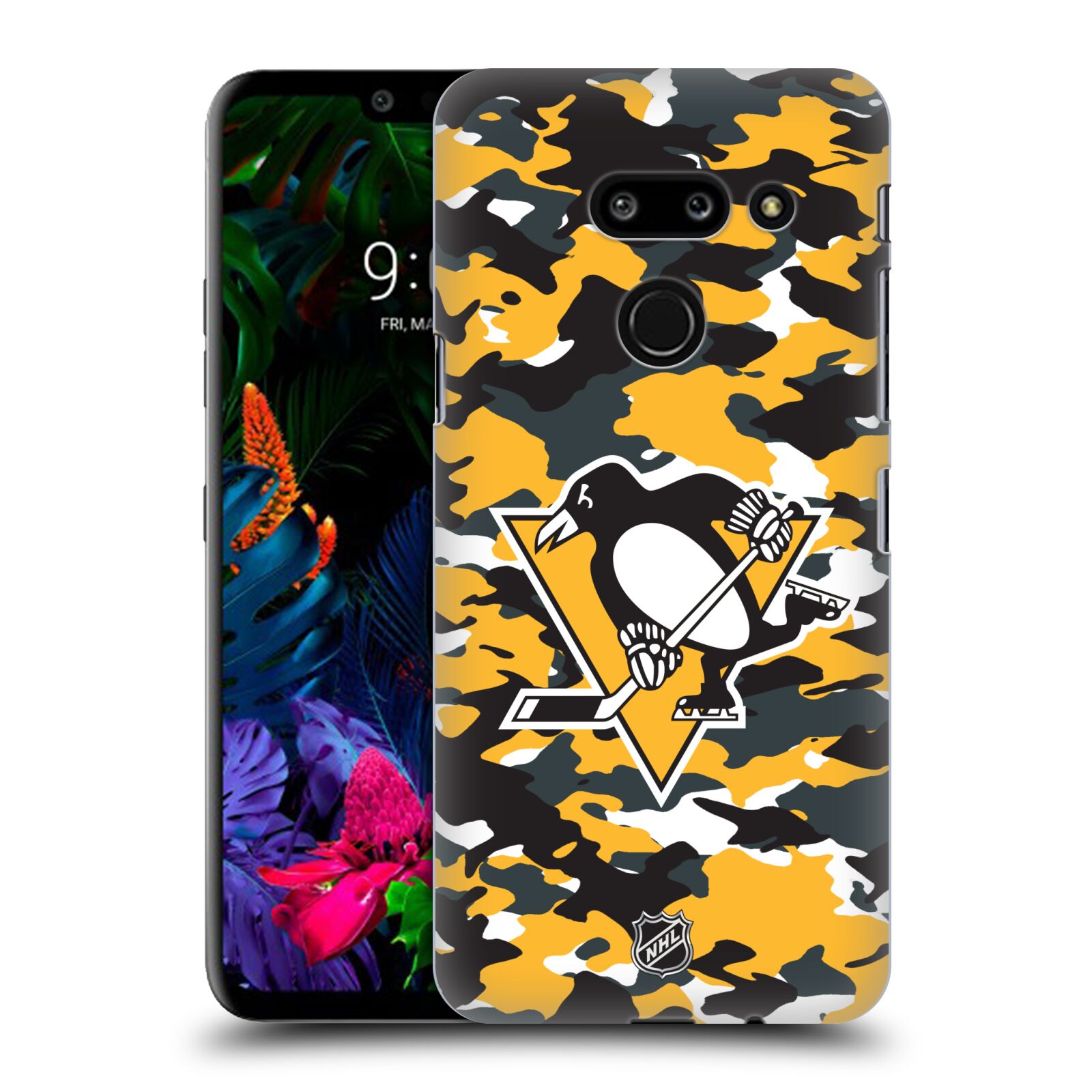 Pouzdro na mobil LG G8 ThinQ - HEAD CASE - Hokej NHL - Pittsburgh Penguins - kamufláž znak
