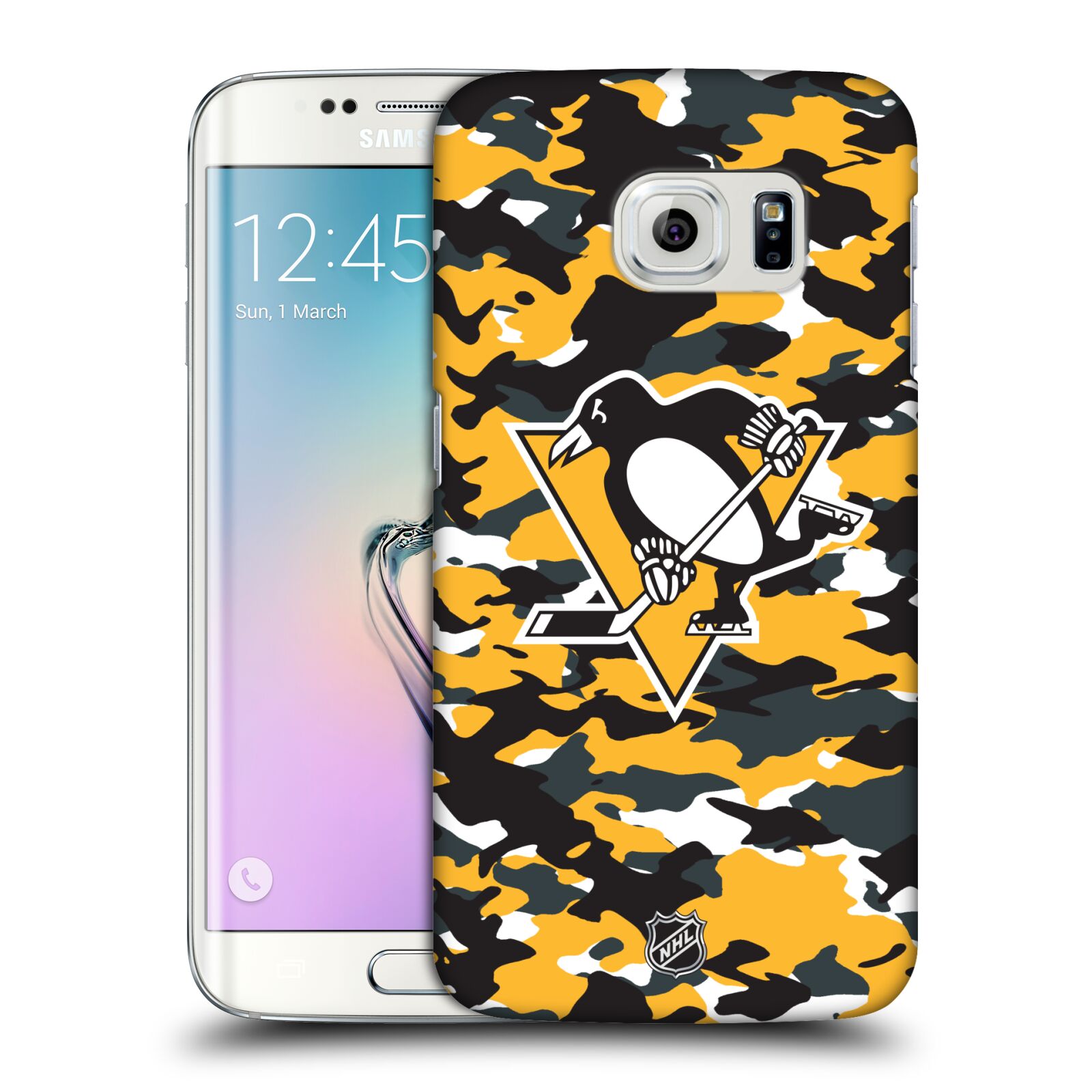 Pouzdro na mobil Samsung Galaxy S6 EDGE - HEAD CASE - Hokej NHL - Pittsburgh Penguins - kamufláž znak