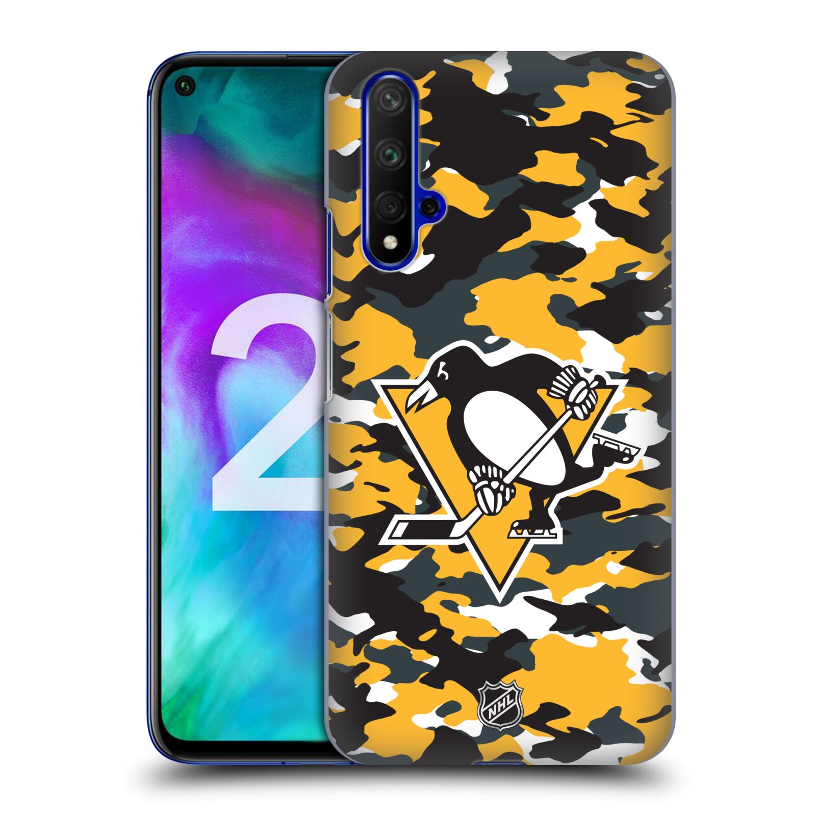 Pouzdro na mobil HONOR 20 - HEAD CASE - Hokej NHL - Pittsburgh Penguins - kamufláž znak