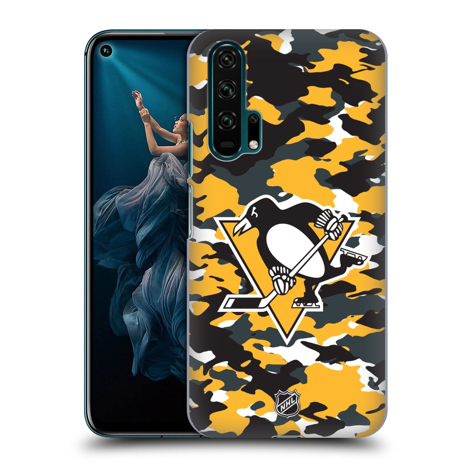 Pouzdro na mobil HONOR 20 PRO - HEAD CASE - Hokej NHL - Pittsburgh Penguins - kamufláž znak