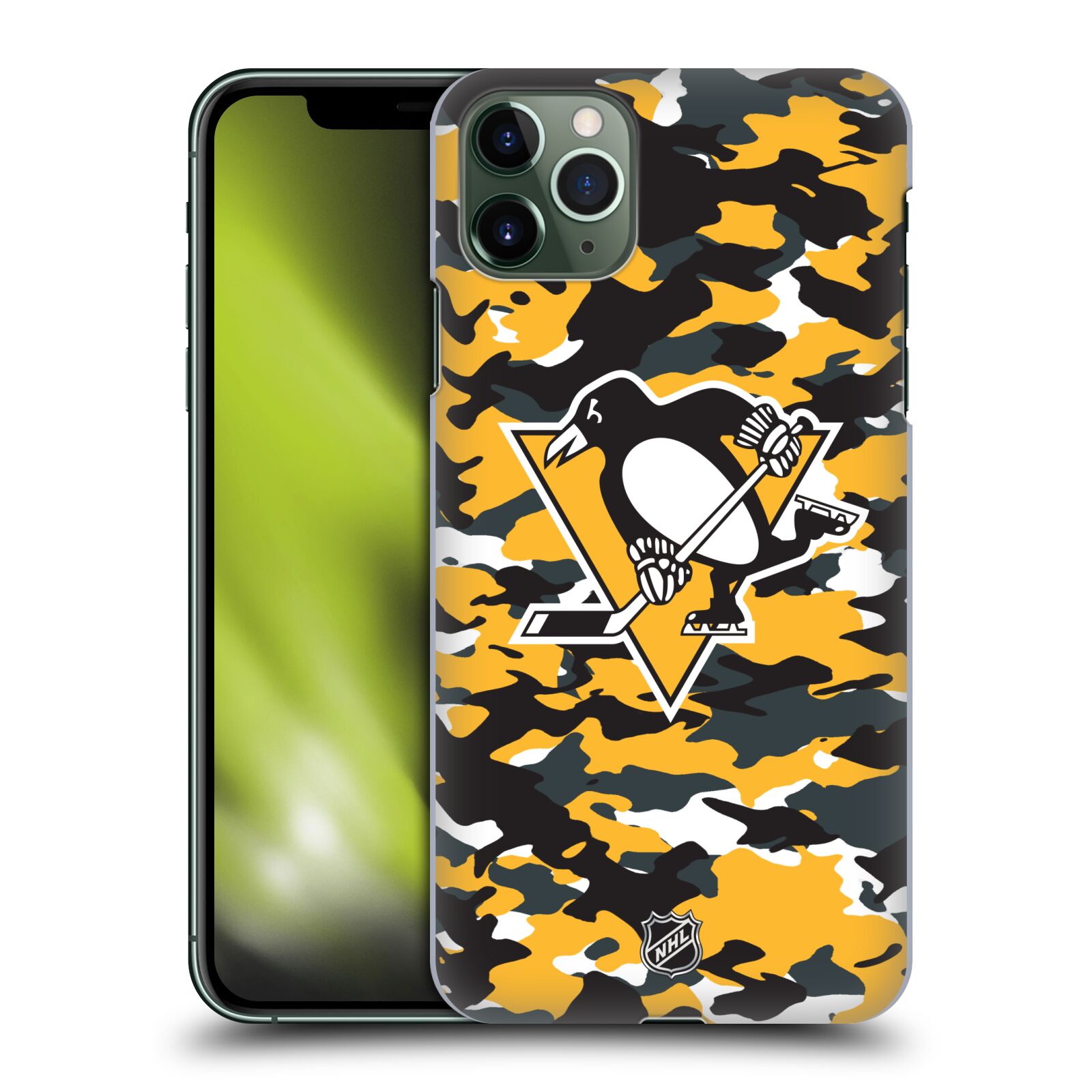 Pouzdro na mobil Apple Iphone 11 PRO MAX - HEAD CASE - Hokej NHL - Pittsburgh Penguins - kamufláž znak