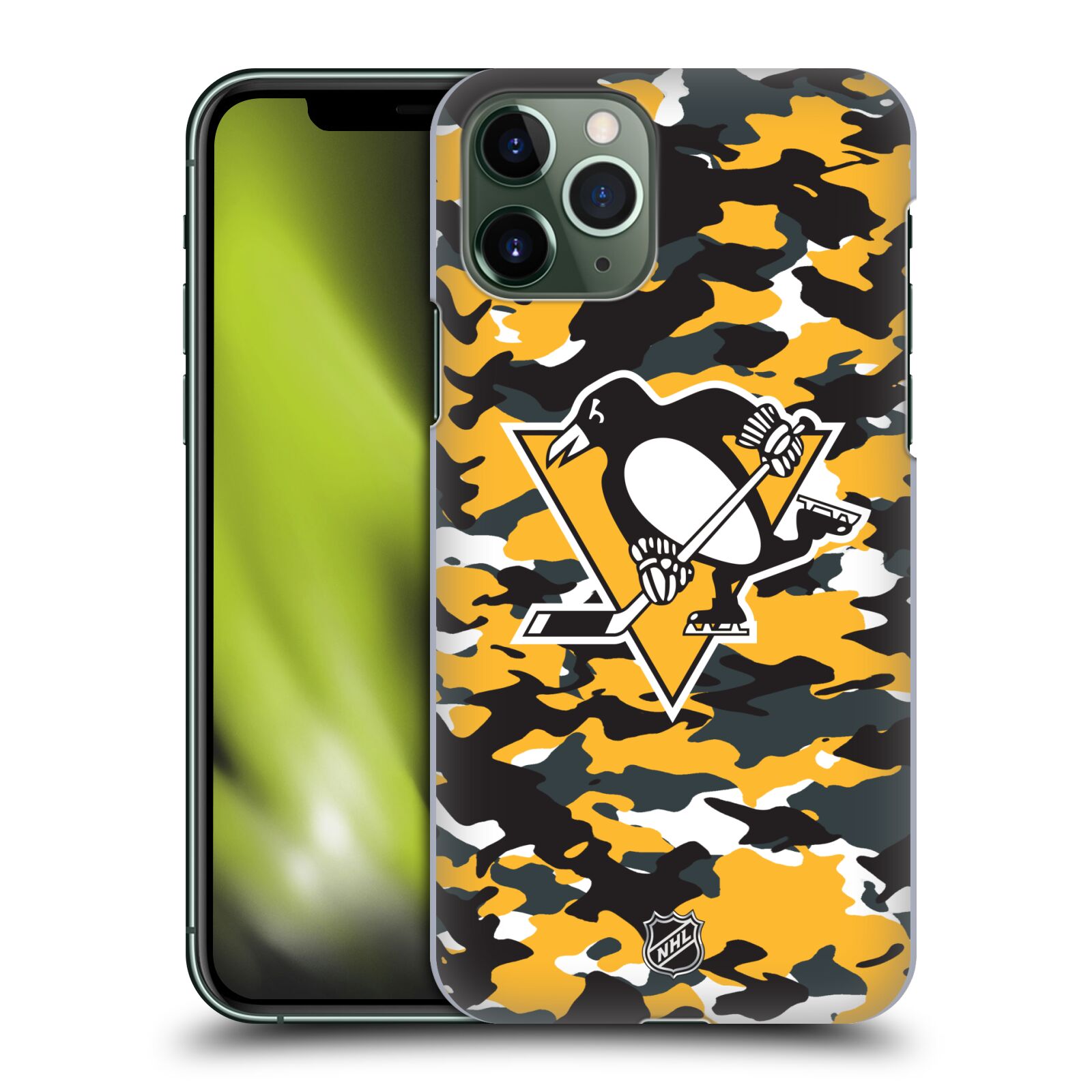 Pouzdro na mobil Apple Iphone 11 PRO - HEAD CASE - Hokej NHL - Pittsburgh Penguins - kamufláž znak