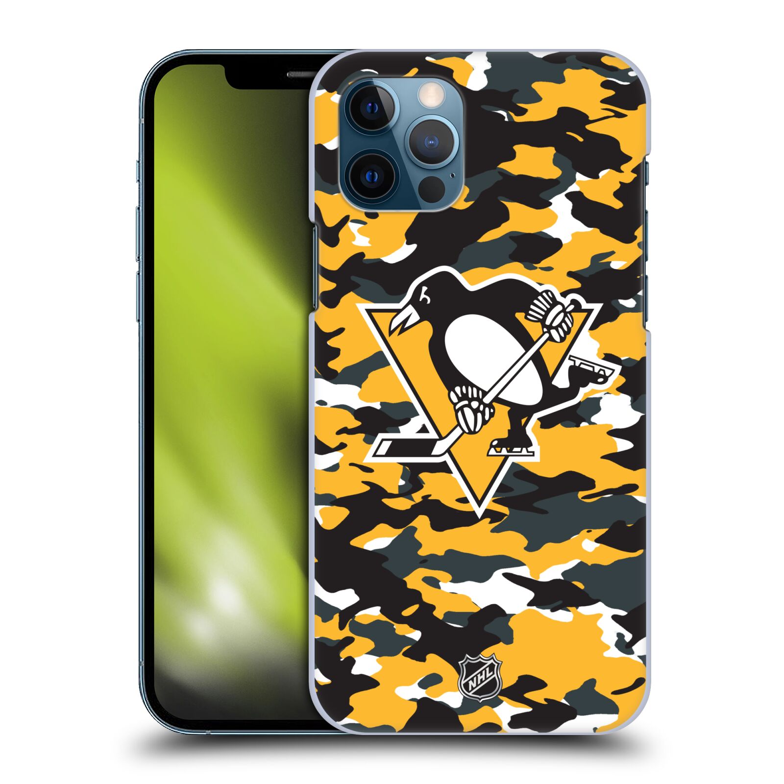Pouzdro na mobil Apple Iphone 12 / 12 PRO - HEAD CASE - Hokej NHL - Pittsburgh Penguins - kamufláž znak