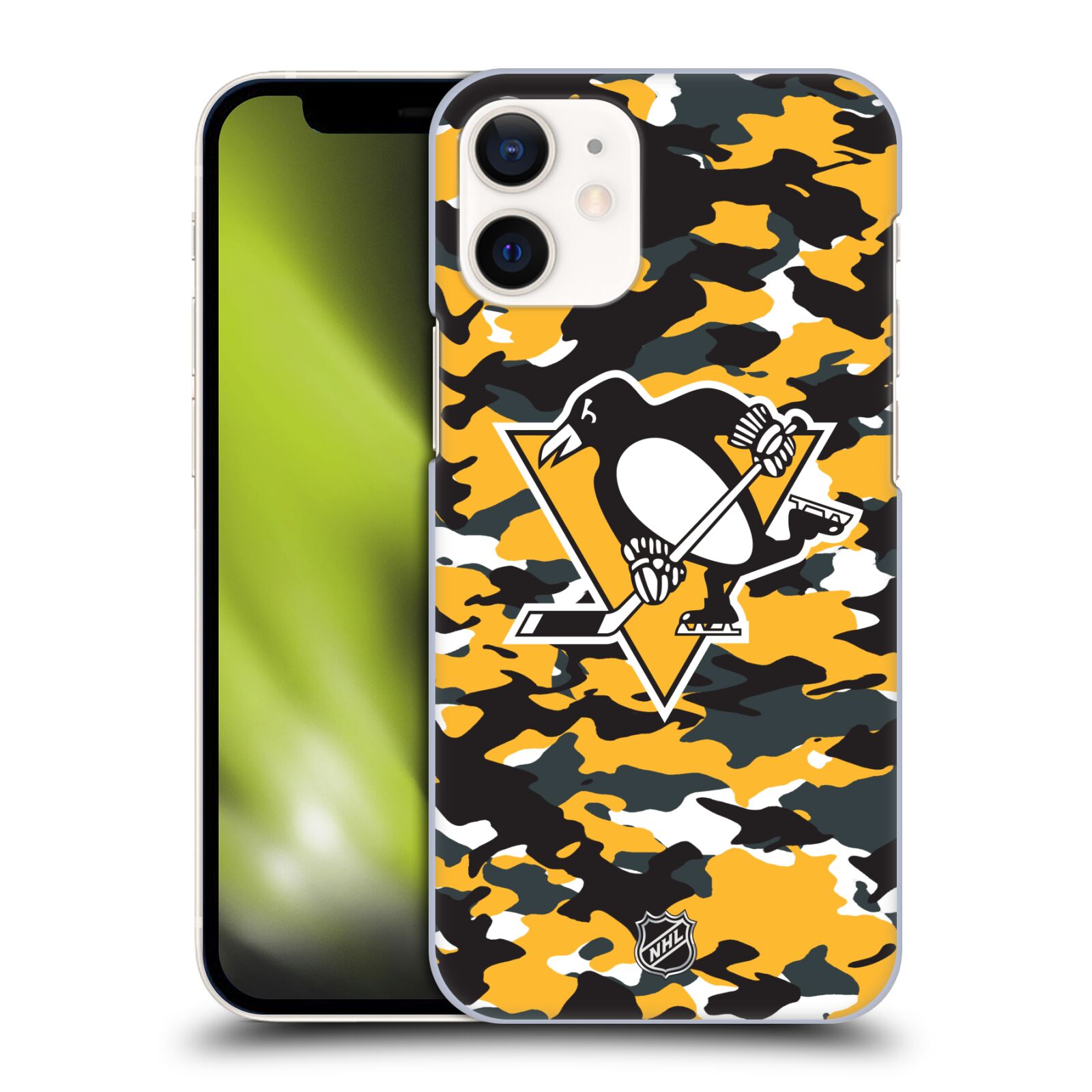 Pouzdro na mobil Apple Iphone 12 MINI - HEAD CASE - Hokej NHL - Pittsburgh Penguins - kamufláž znak