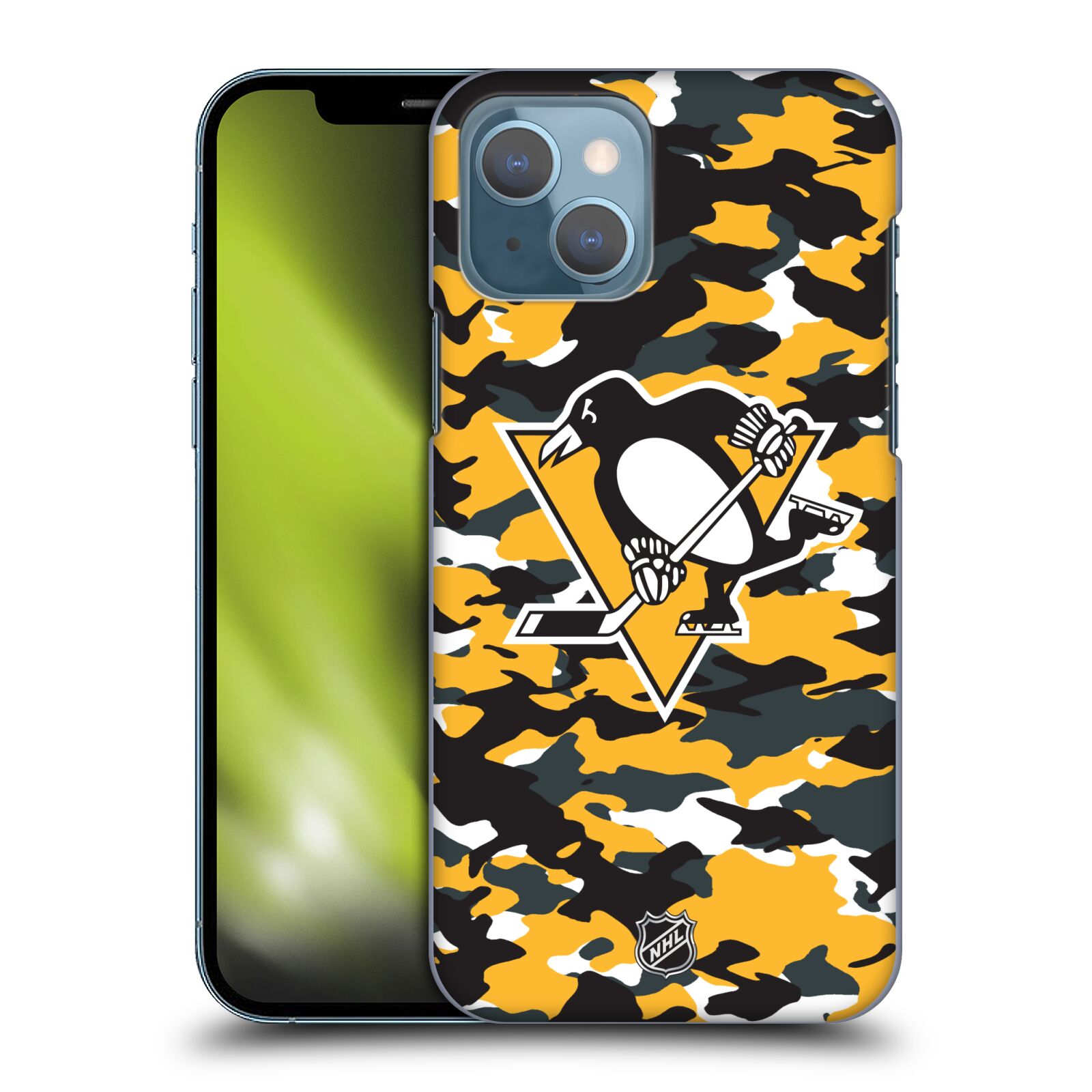 Pouzdro na mobil Apple Iphone 13 - HEAD CASE - Hokej NHL - Pittsburgh Penguins - kamufláž znak