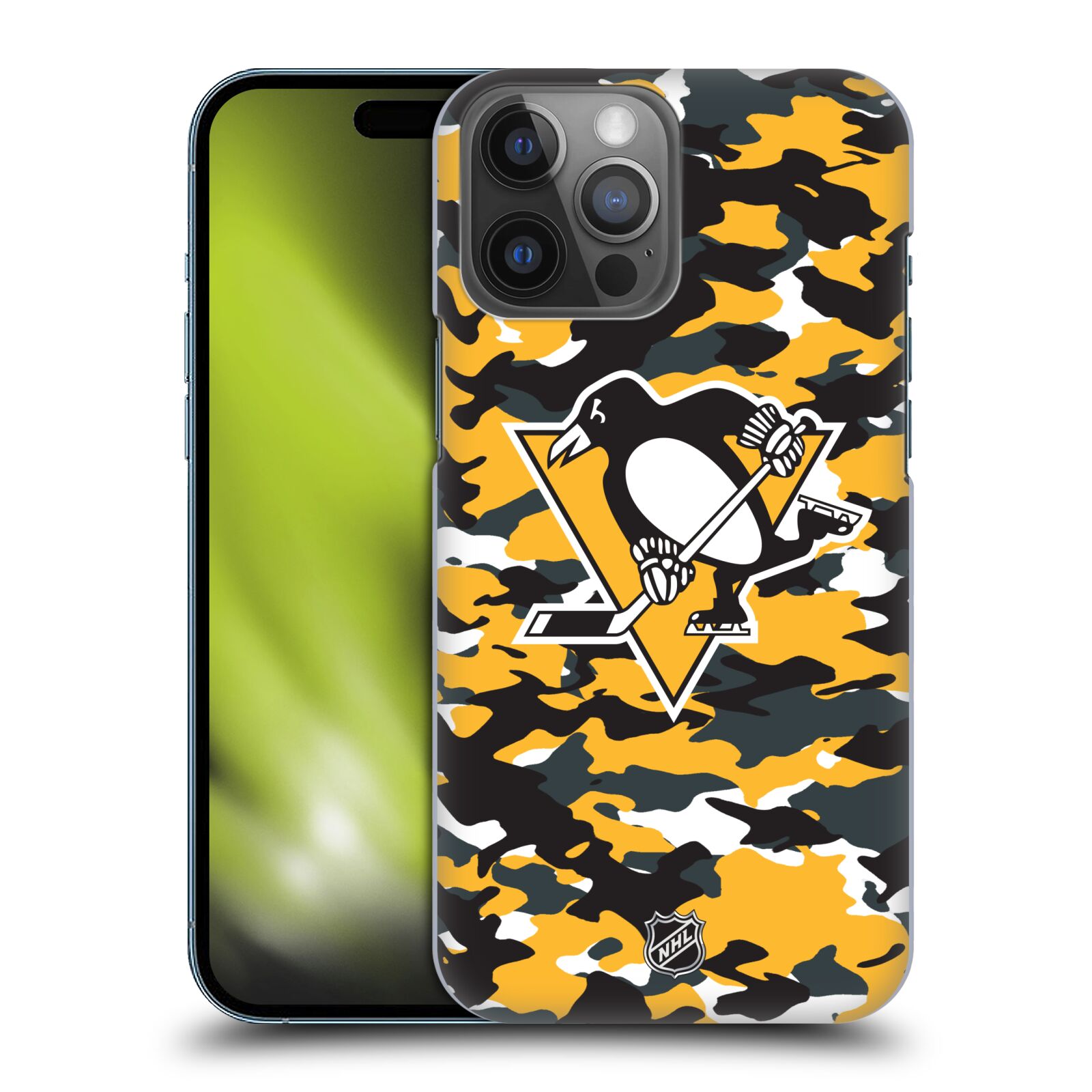Pouzdro na mobil Apple Iphone 14 PRO MAX - HEAD CASE - Hokej NHL - Pittsburgh Penguins - kamufláž znak