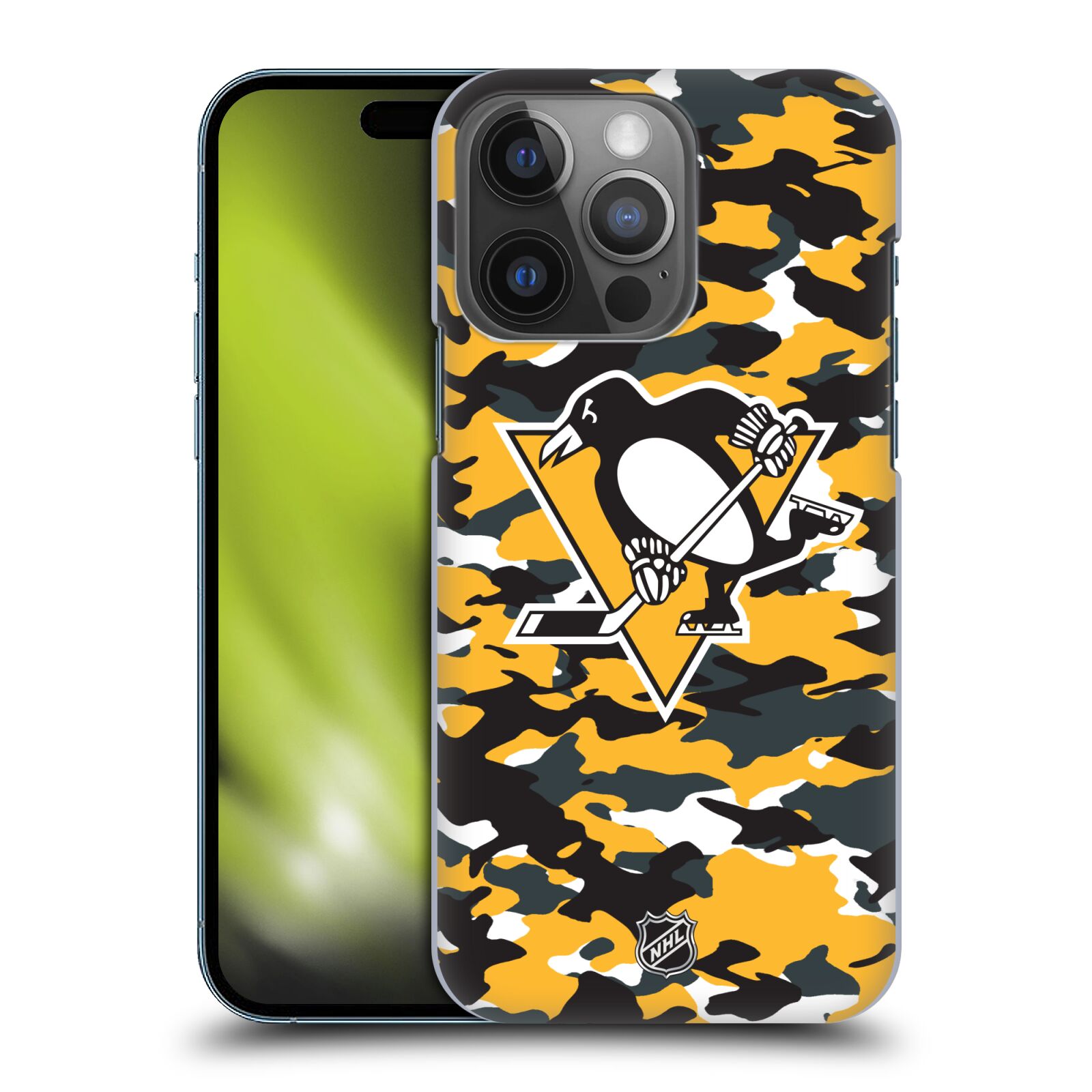 Pouzdro na mobil Apple Iphone 14 PRO - HEAD CASE - Hokej NHL - Pittsburgh Penguins - kamufláž znak