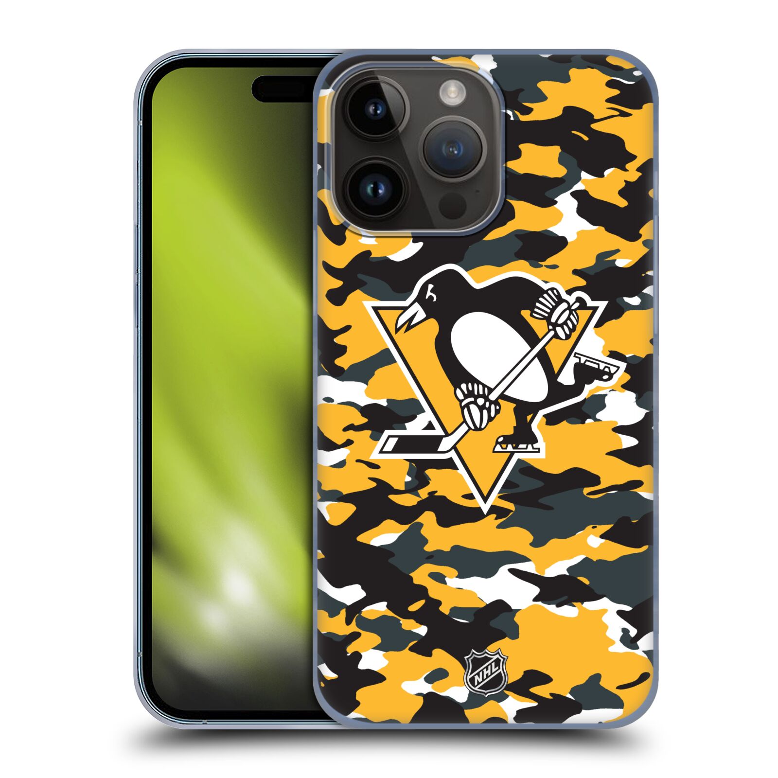 Plastový obal HEAD CASE na mobil Apple Iphone 15 PRO MAX  Hokej NHL - Pittsburgh Penguins - kamufláž znak