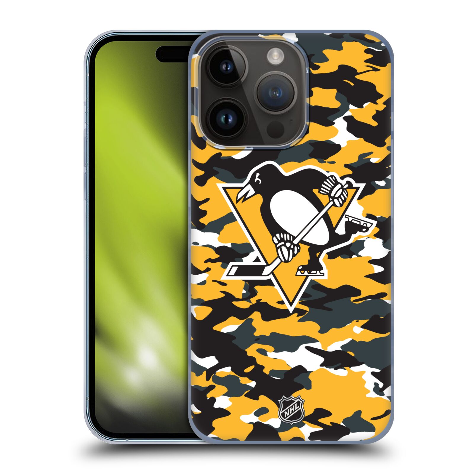 Plastový obal HEAD CASE na mobil Apple Iphone 15 Pro  Hokej NHL - Pittsburgh Penguins - kamufláž znak