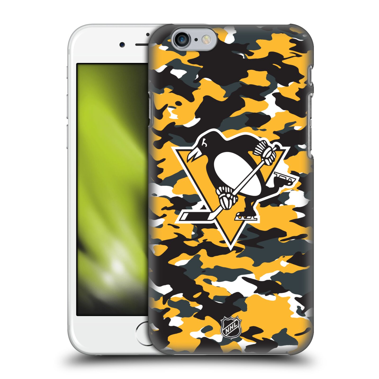 Pouzdro na mobil Apple Iphone 6/6S - HEAD CASE - Hokej NHL - Pittsburgh Penguins - kamufláž znak