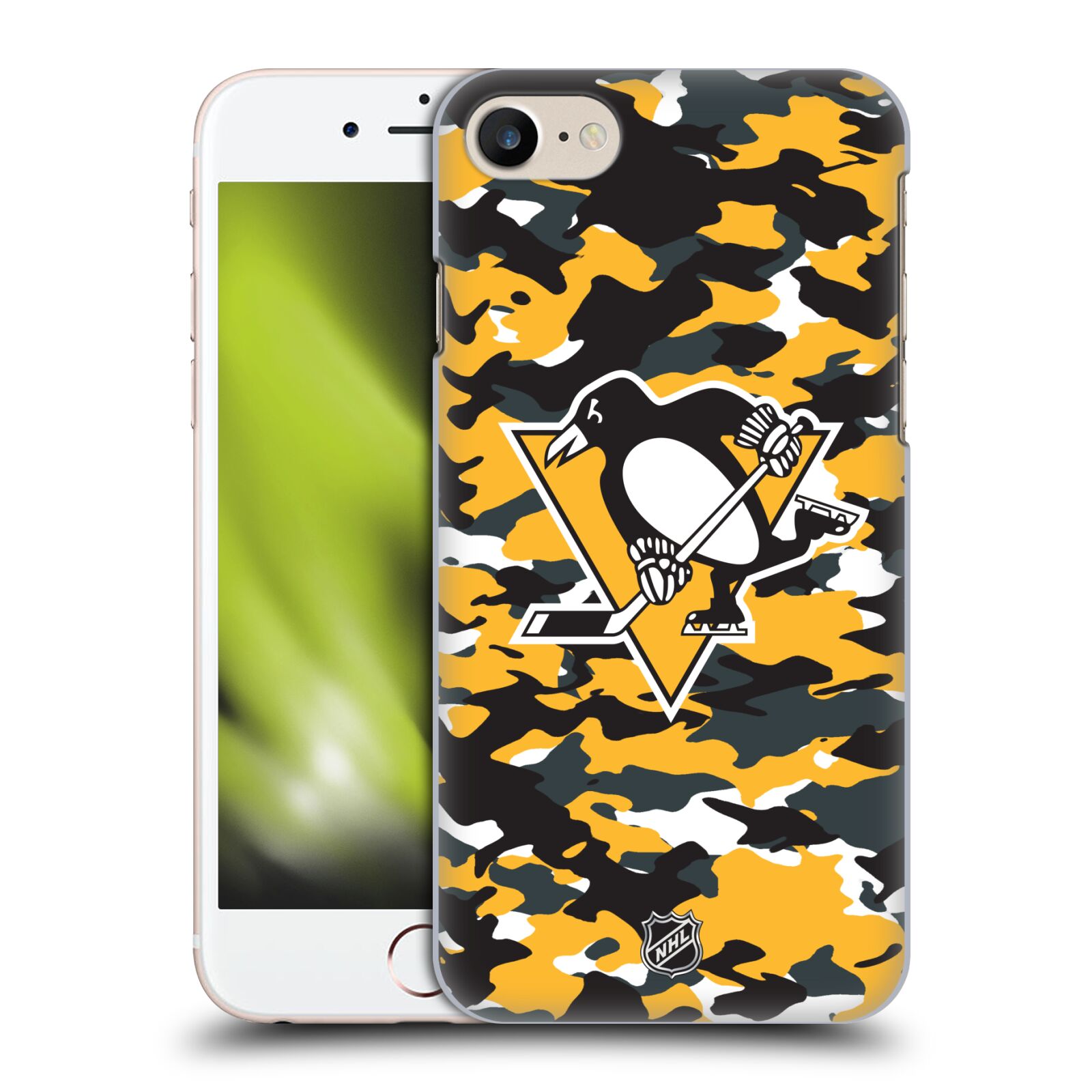 Pouzdro na mobil Apple Iphone 7/8 - HEAD CASE - Hokej NHL - Pittsburgh Penguins - kamufláž znak