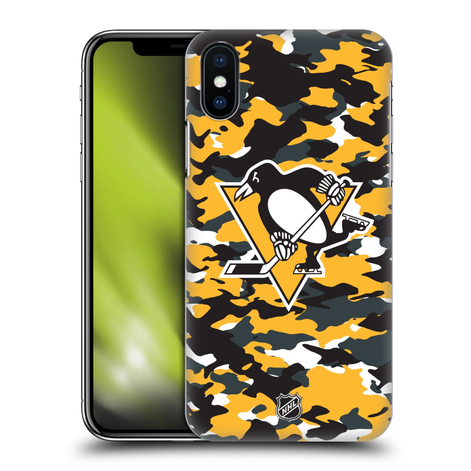 Pouzdro na mobil Apple Iphone X/XS - HEAD CASE - Hokej NHL - Pittsburgh Penguins - kamufláž znak