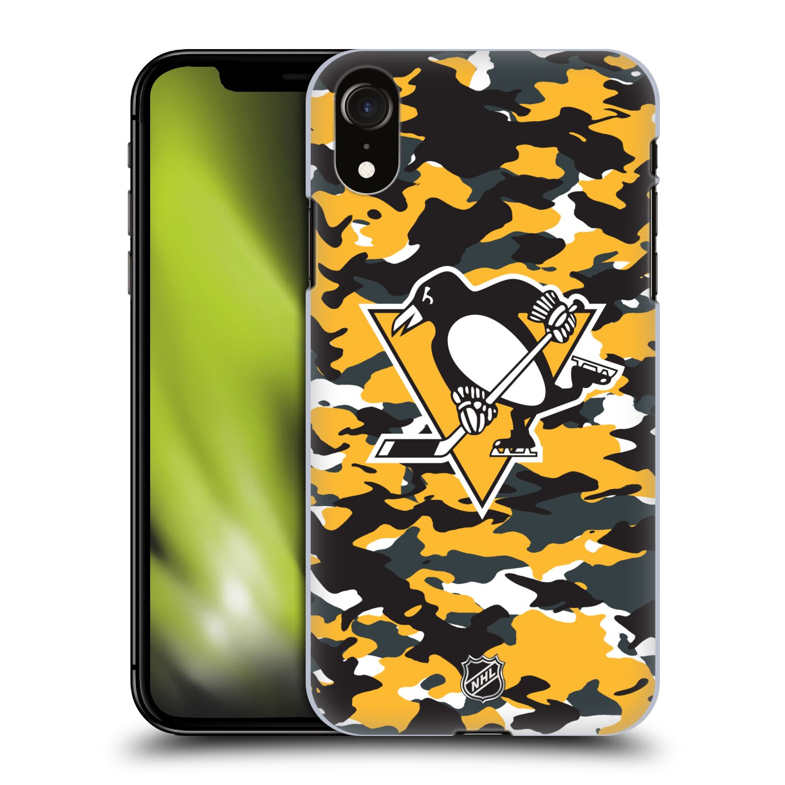 Pouzdro na mobil Apple Iphone XR - HEAD CASE - Hokej NHL - Pittsburgh Penguins - kamufláž znak