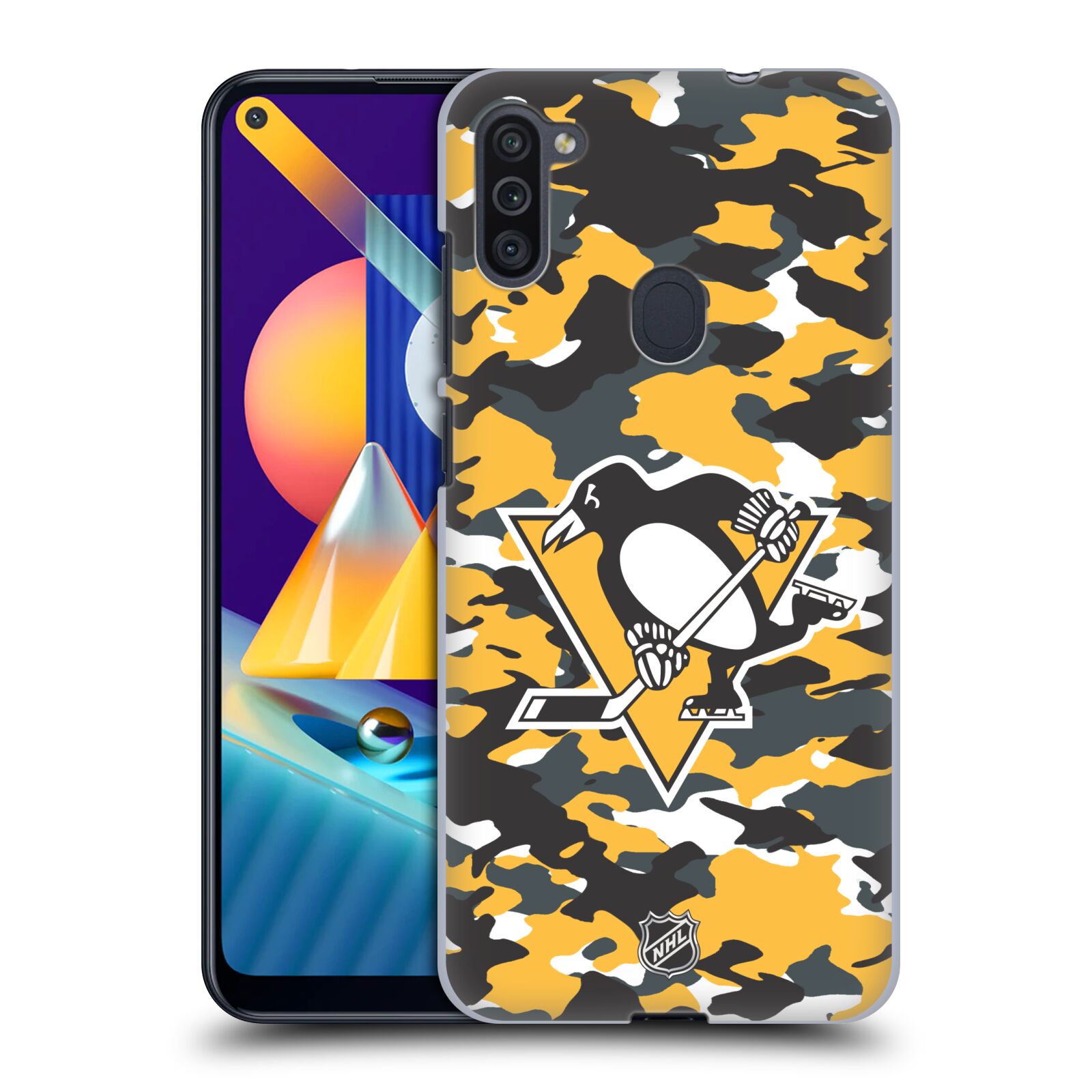Pouzdro na mobil Samsung Galaxy M11 - HEAD CASE - Hokej NHL - Pittsburgh Penguins - kamufláž znak