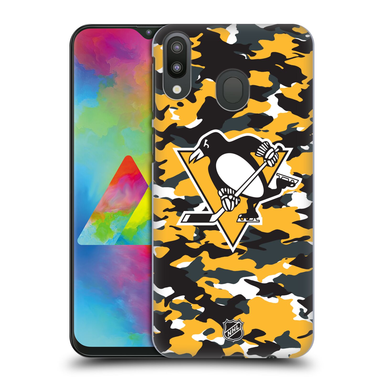 Pouzdro na mobil Samsung Galaxy M20 - HEAD CASE - Hokej NHL - Pittsburgh Penguins - kamufláž znak