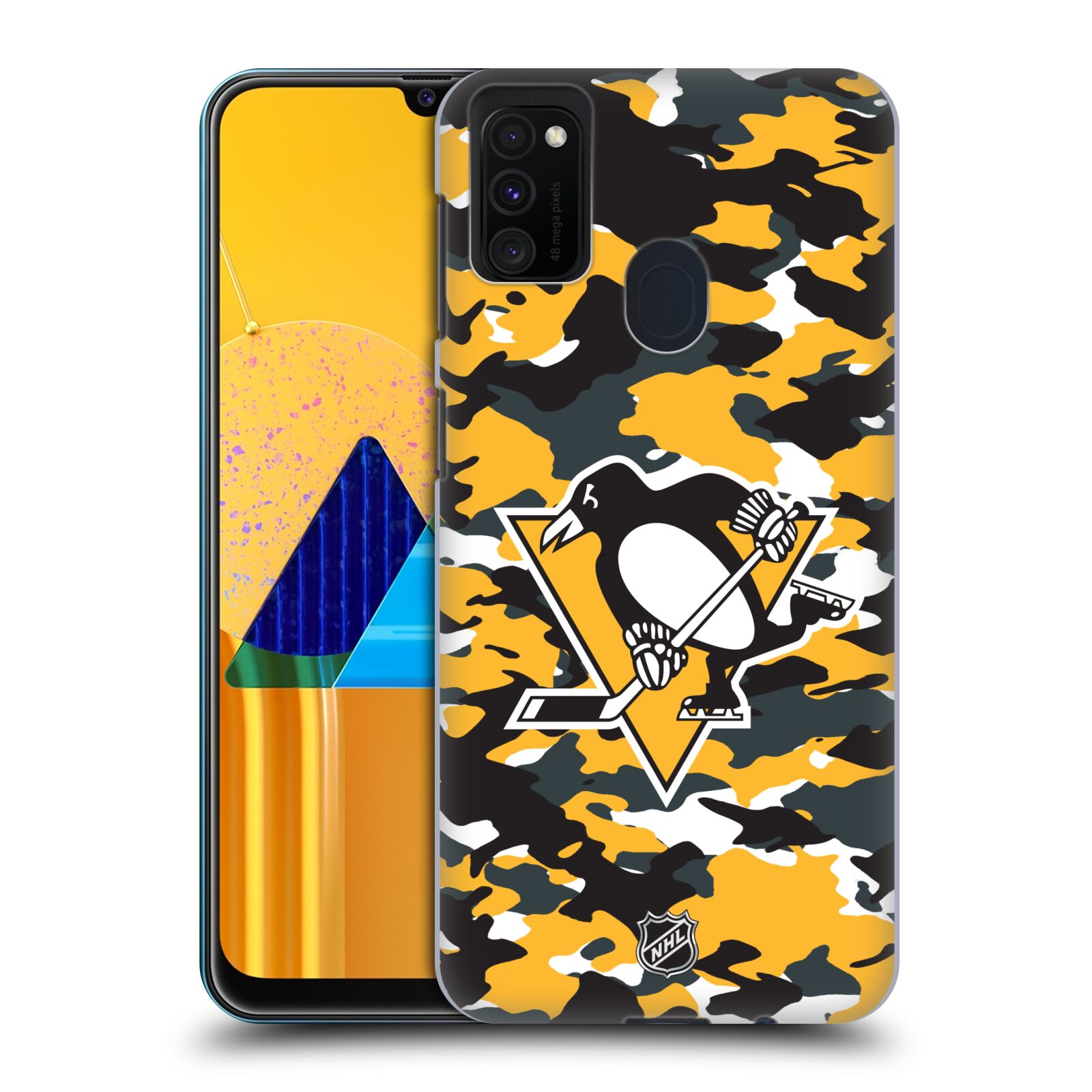 Pouzdro na mobil Samsung Galaxy M21 - HEAD CASE - Hokej NHL - Pittsburgh Penguins - kamufláž znak