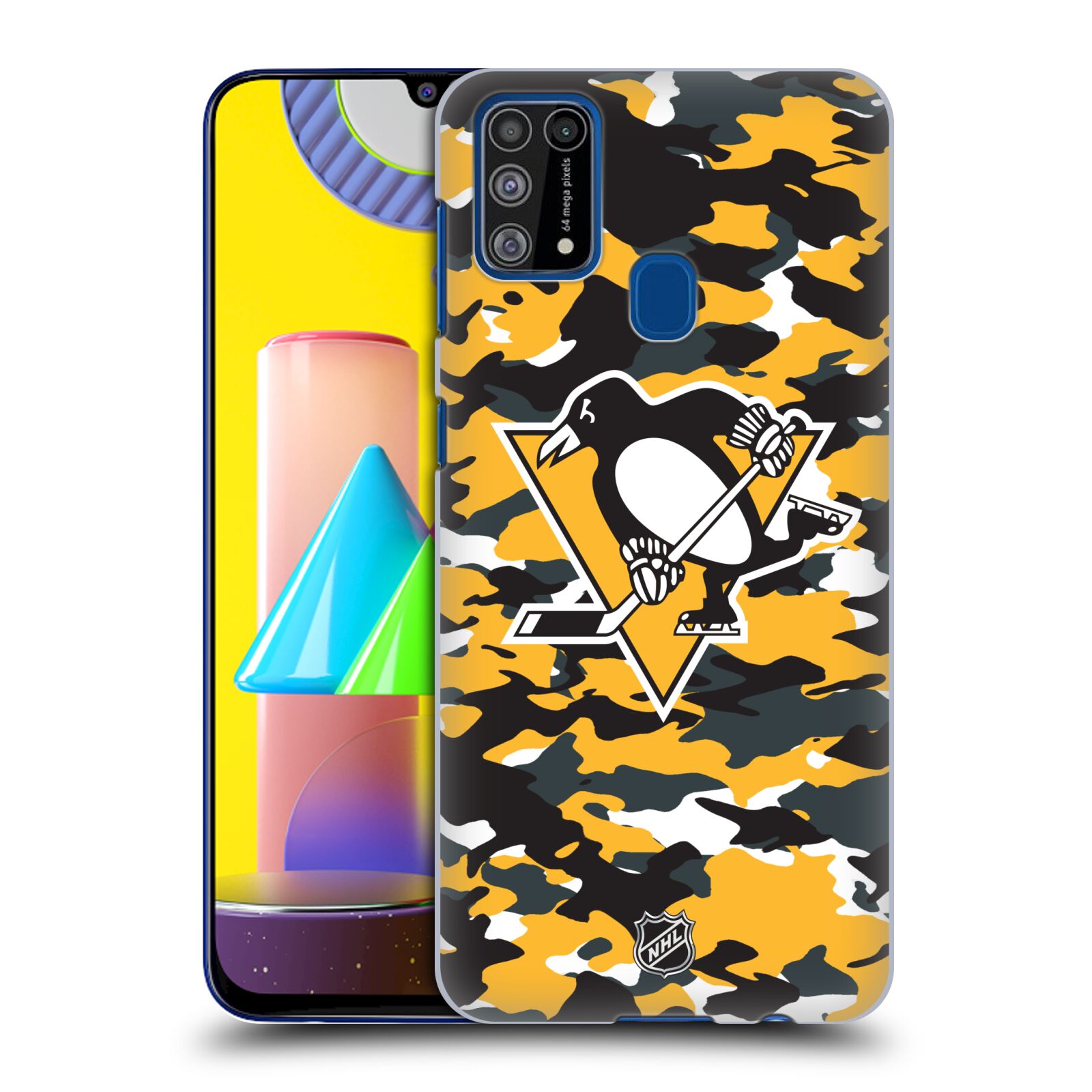 Pouzdro na mobil Samsung Galaxy M31 - HEAD CASE - Hokej NHL - Pittsburgh Penguins - kamufláž znak