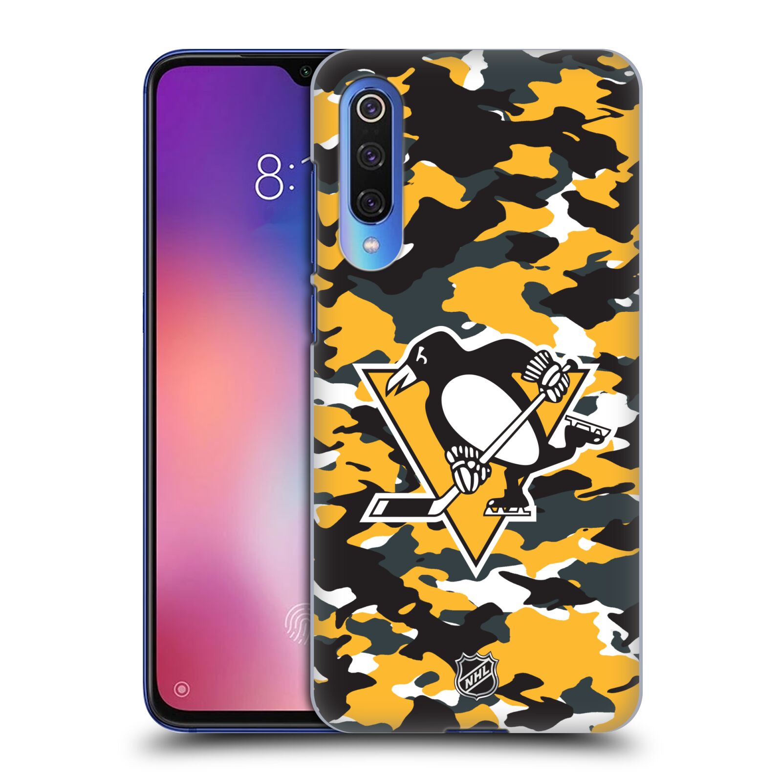 Pouzdro na mobil Xiaomi  Mi 9 SE - HEAD CASE - Hokej NHL - Pittsburgh Penguins - kamufláž znak