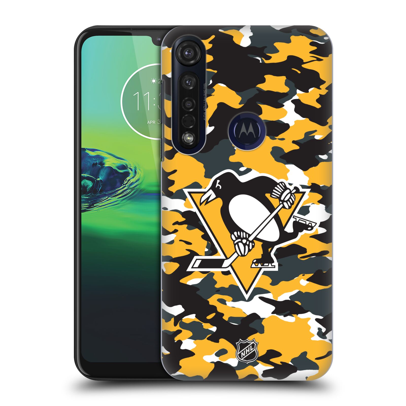 Pouzdro na mobil Motorola Moto G8 PLUS - HEAD CASE - Hokej NHL - Pittsburgh Penguins - kamufláž znak