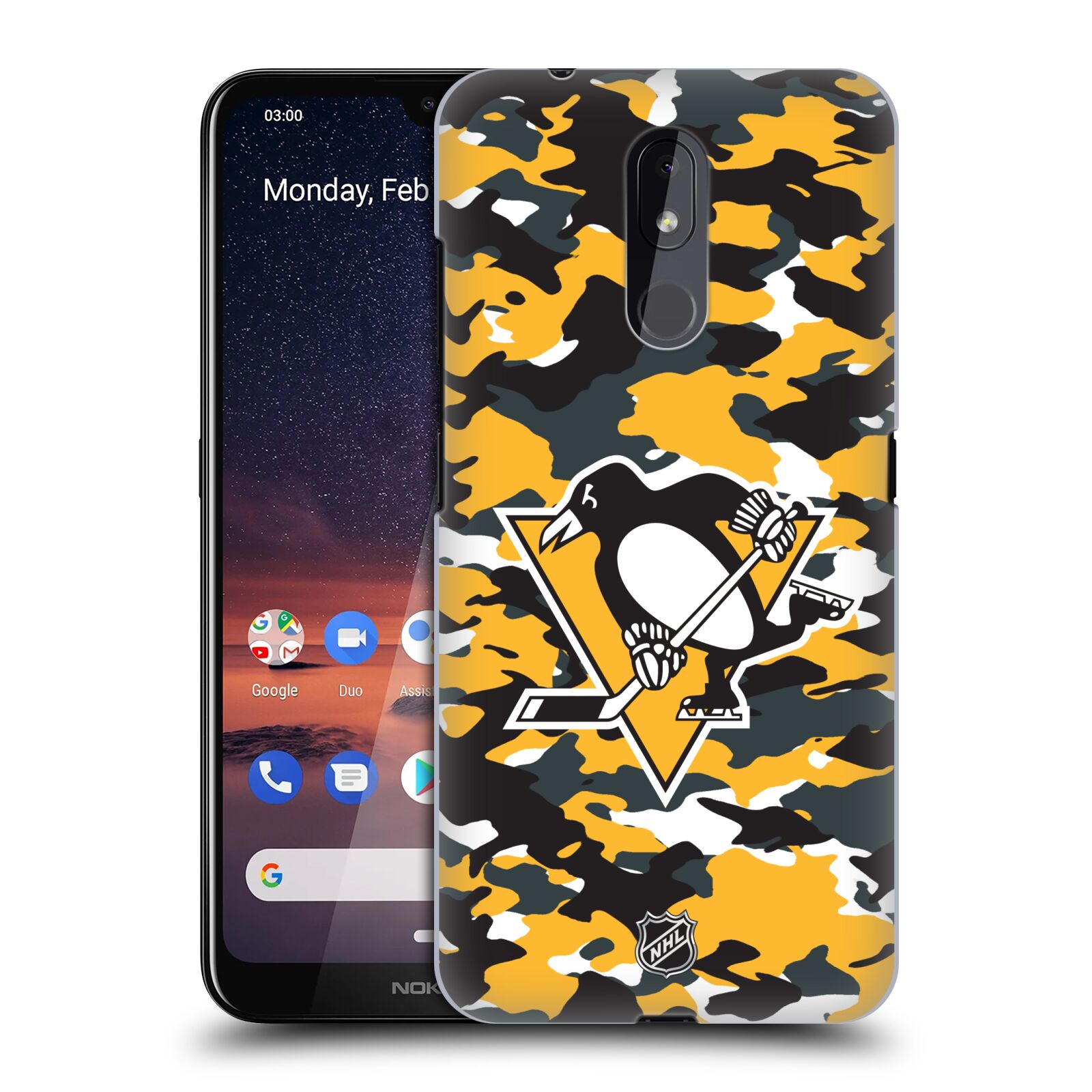 Pouzdro na mobil Nokia 3.2 - HEAD CASE - Hokej NHL - Pittsburgh Penguins - kamufláž znak
