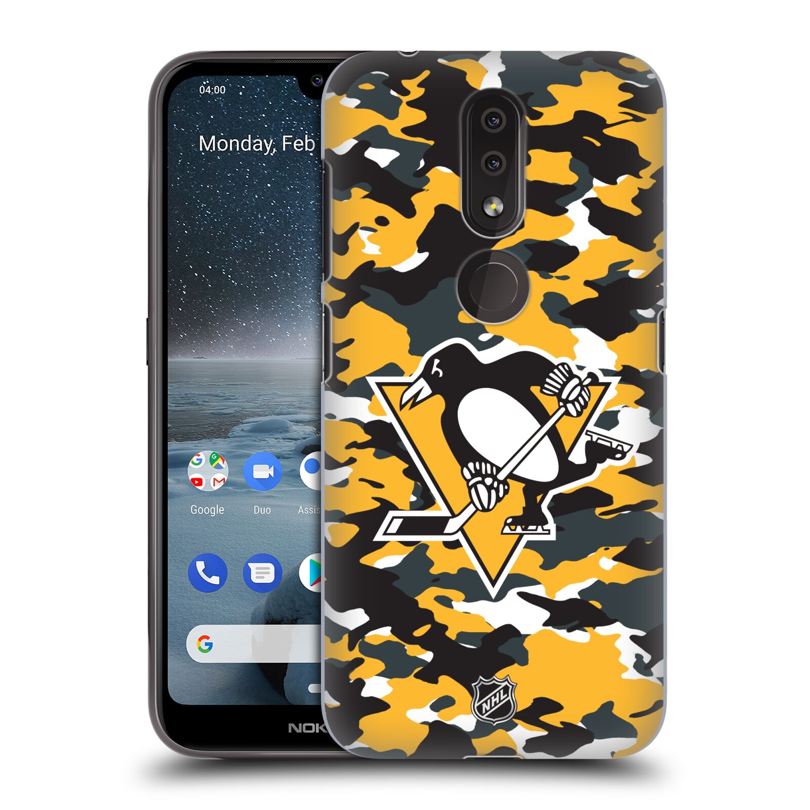 Pouzdro na mobil Nokia 4.2 - HEAD CASE - Hokej NHL - Pittsburgh Penguins - kamufláž znak