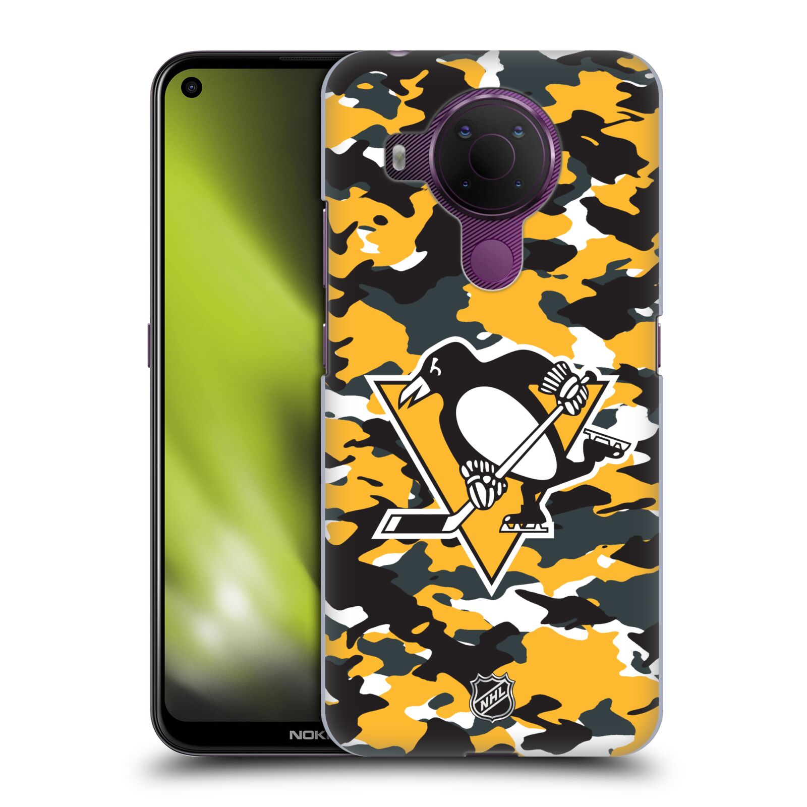 Pouzdro na mobil Nokia 5.4 - HEAD CASE - Hokej NHL - Pittsburgh Penguins - kamufláž znak