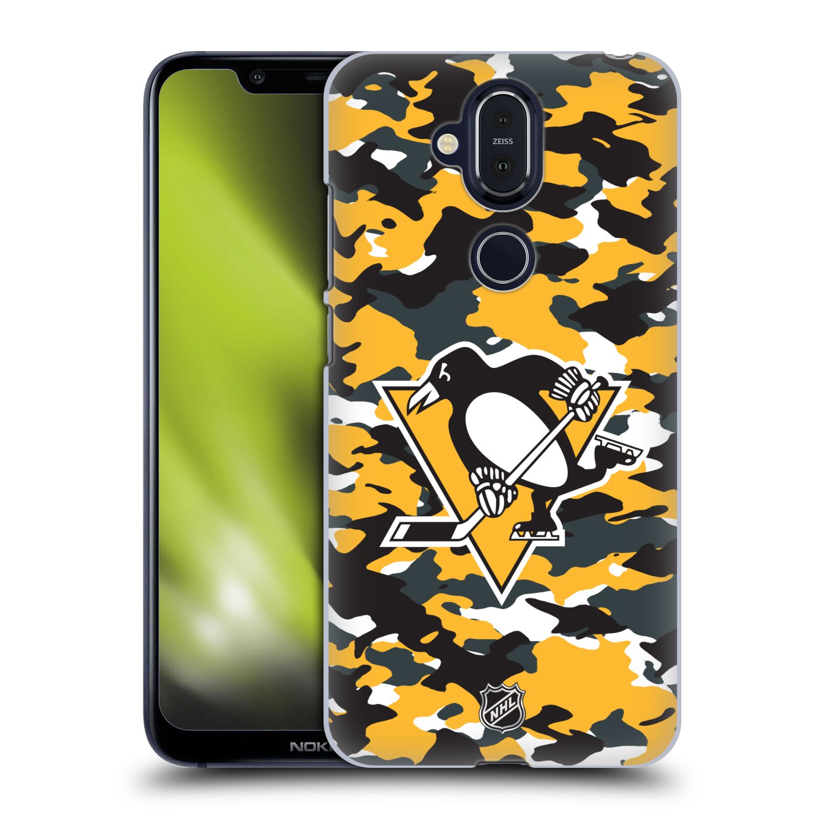 Pouzdro na mobil NOKIA 8.1 - HEAD CASE - Hokej NHL - Pittsburgh Penguins - kamufláž znak