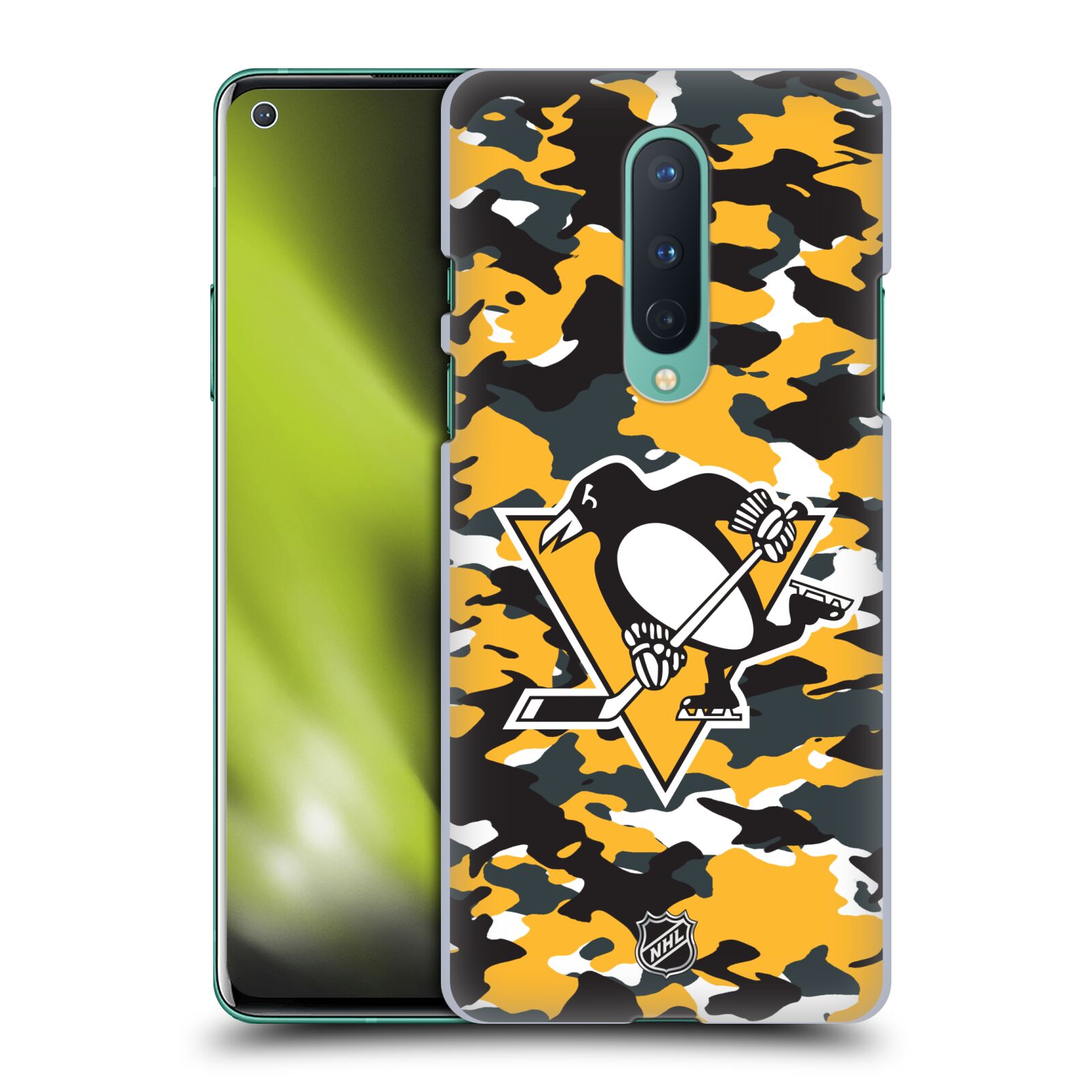 Pouzdro na mobil OnePlus 8 5G - HEAD CASE - Hokej NHL - Pittsburgh Penguins - kamufláž znak