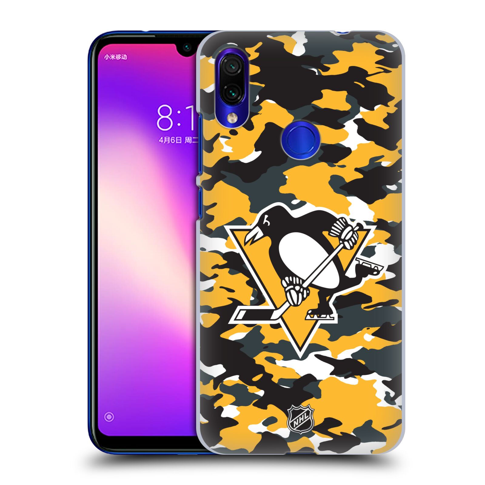 Pouzdro na mobil Xiaomi Redmi Note 7 - HEAD CASE - Hokej NHL - Pittsburgh Penguins - kamufláž znak