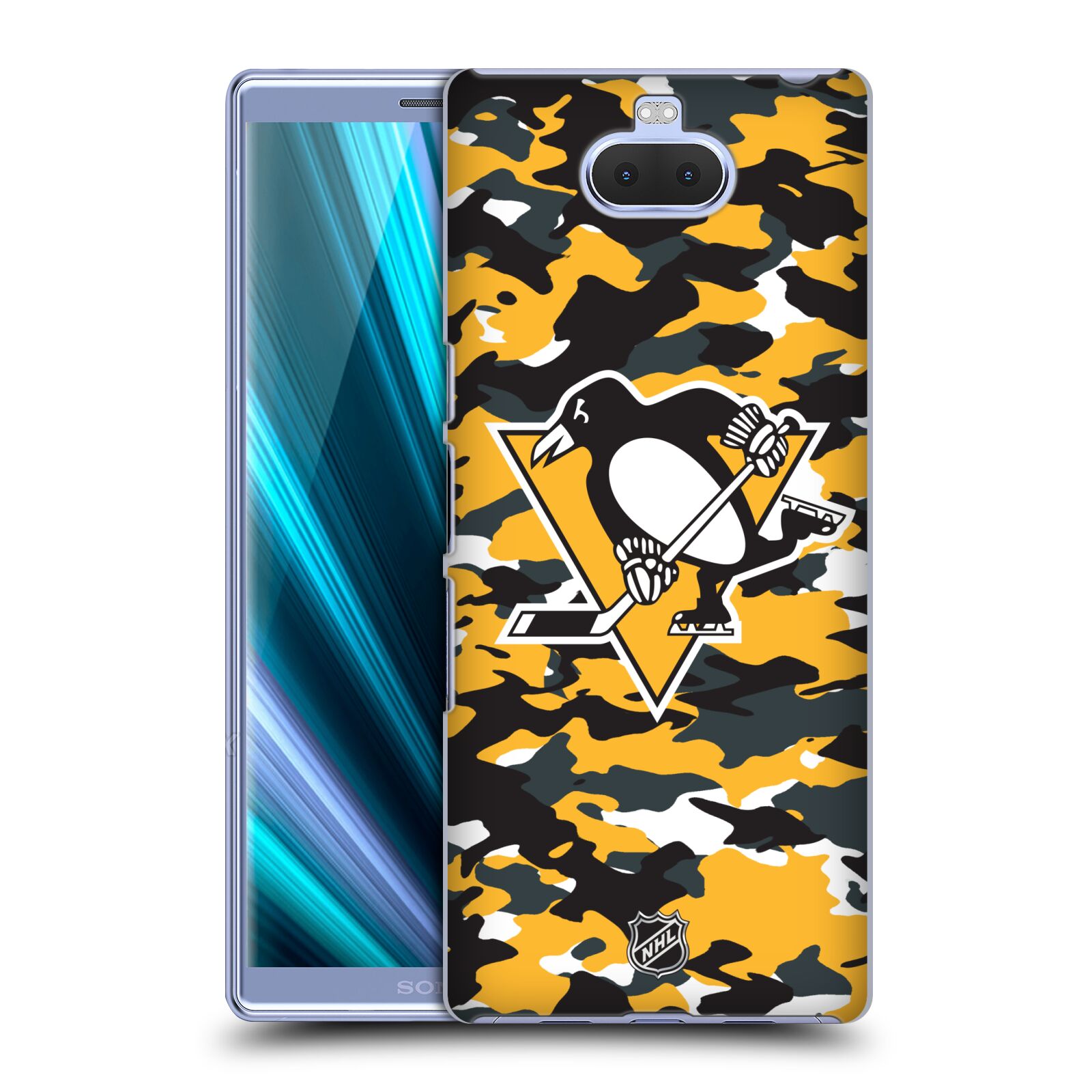 Pouzdro na mobil Sony Xperia 10 - HEAD CASE - Hokej NHL - Pittsburgh Penguins - kamufláž znak