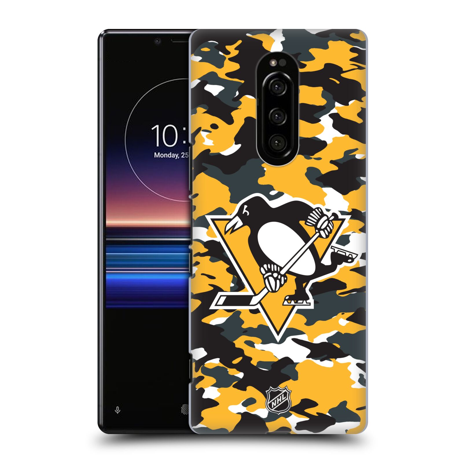 Pouzdro na mobil Sony Xperia 1 - HEAD CASE - Hokej NHL - Pittsburgh Penguins - kamufláž znak