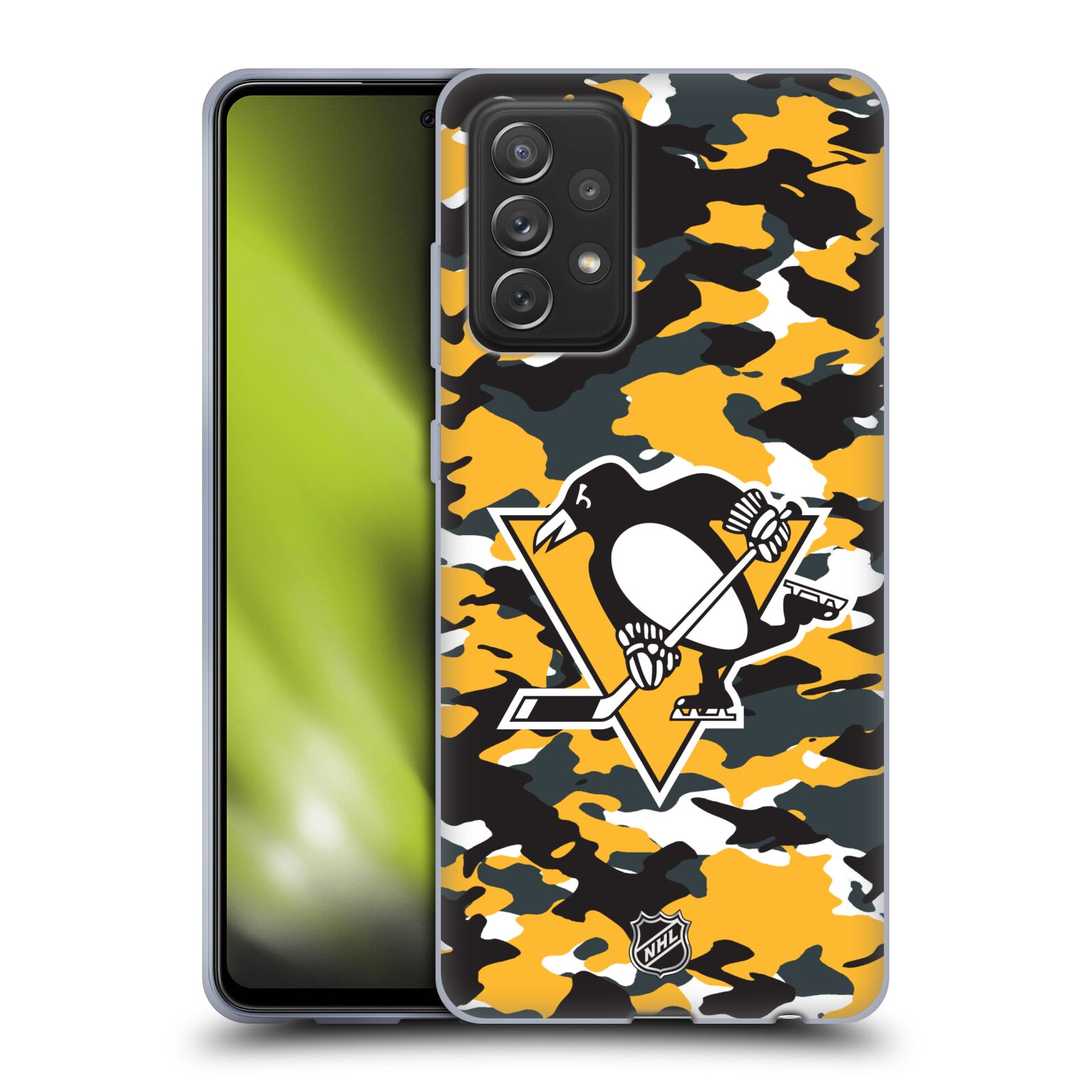 Pouzdro na mobil Samsung Galaxy A72 / A72 5G - HEAD CASE - Hokej NHL - Pittsburgh Penguins - kamufláž znak