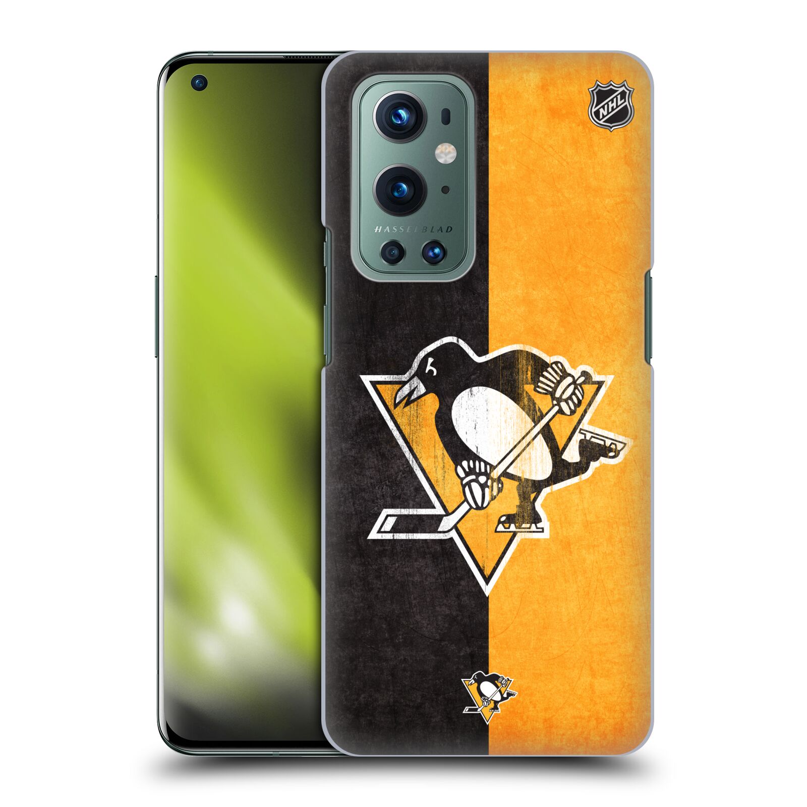 Pouzdro na mobil OnePlus 9 - HEAD CASE - Hokej NHL - Pittsburgh Penguins - Znak oldschool