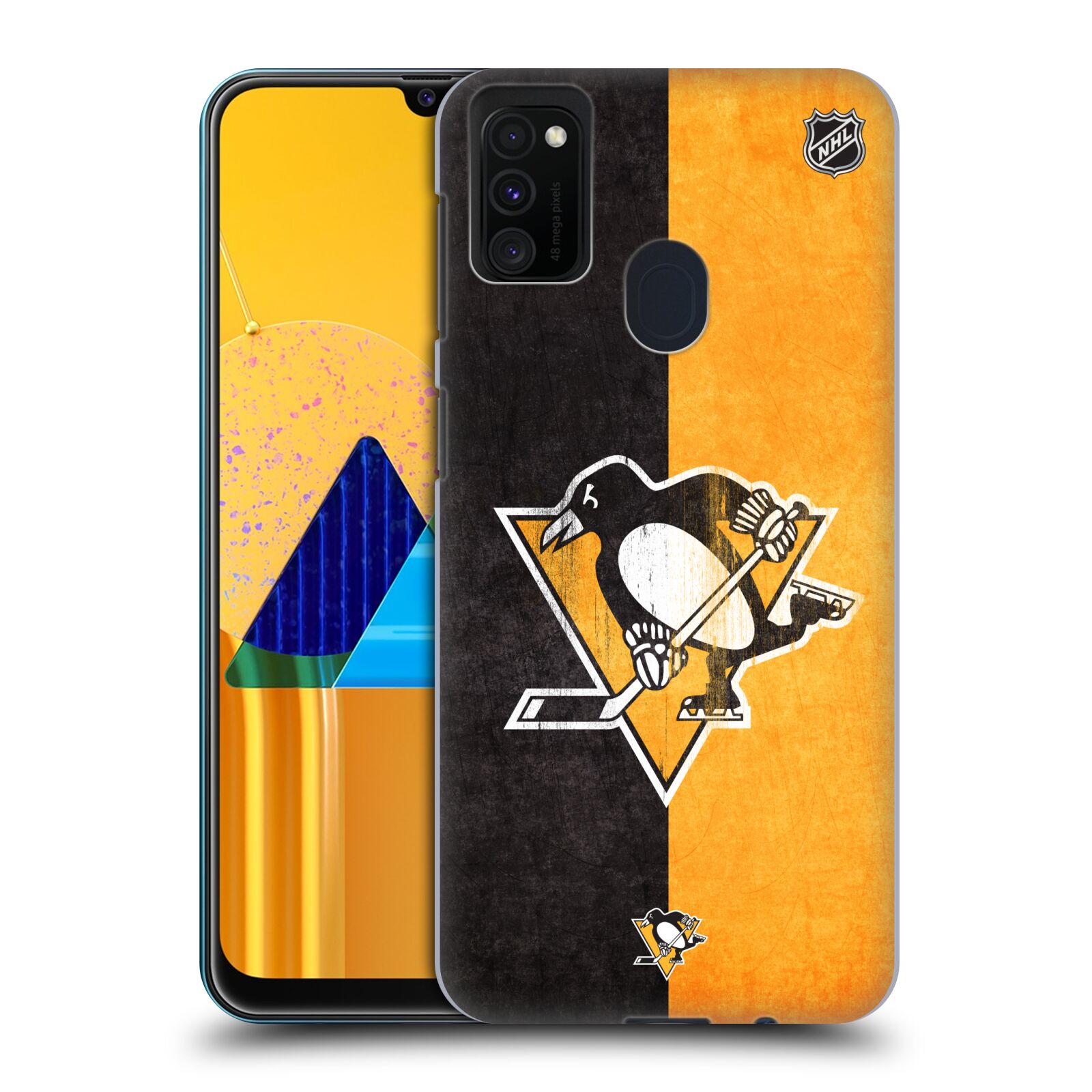 Pouzdro na mobil Samsung Galaxy M21 - HEAD CASE - Hokej NHL - Pittsburgh Penguins - Znak oldschool