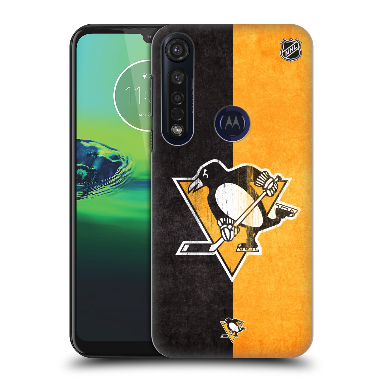 Pouzdro na mobil Motorola Moto G8 PLUS - HEAD CASE - Hokej NHL - Pittsburgh Penguins - Znak oldschool