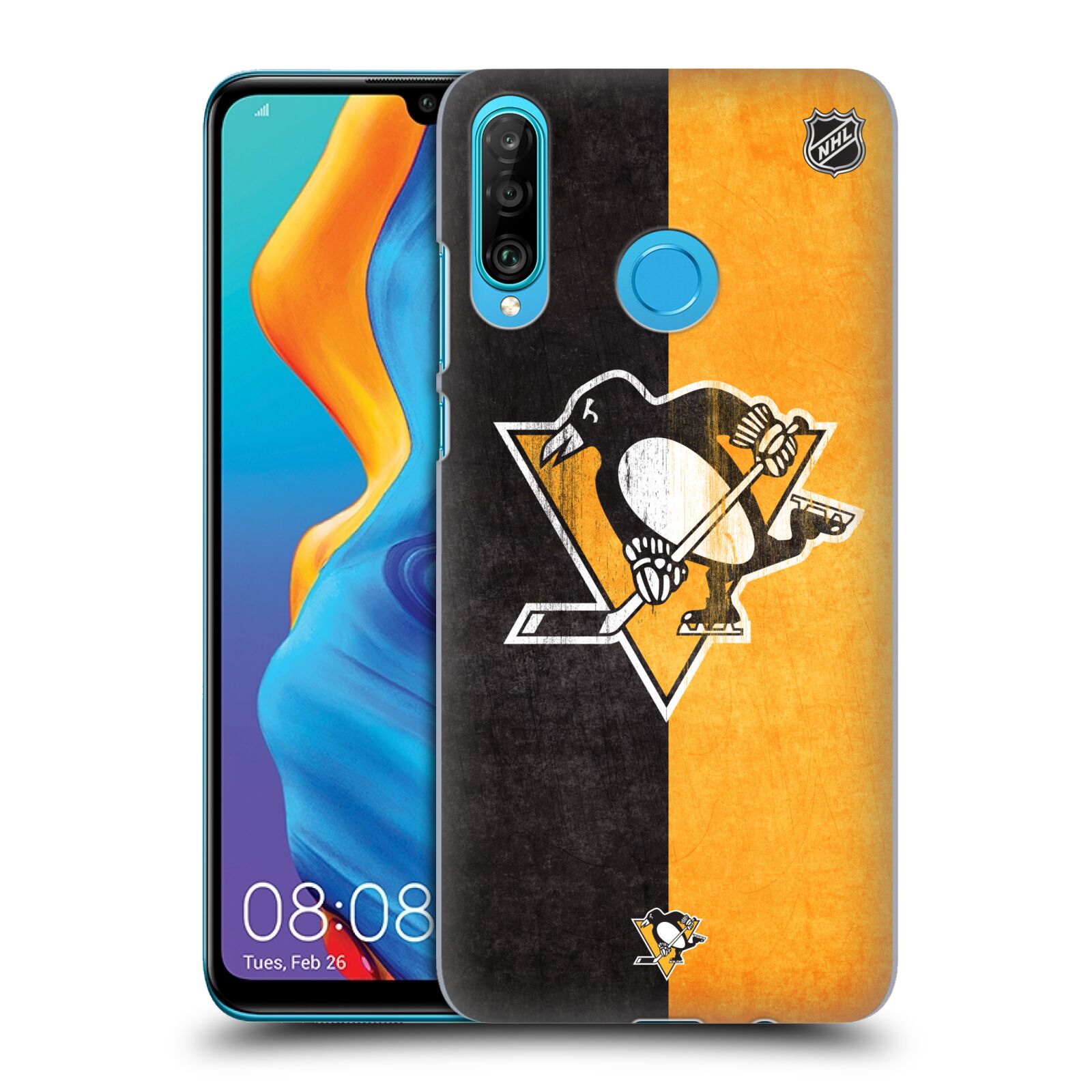 Pouzdro na mobil Huawei P30 LITE - HEAD CASE - Hokej NHL - Pittsburgh Penguins - Znak oldschool