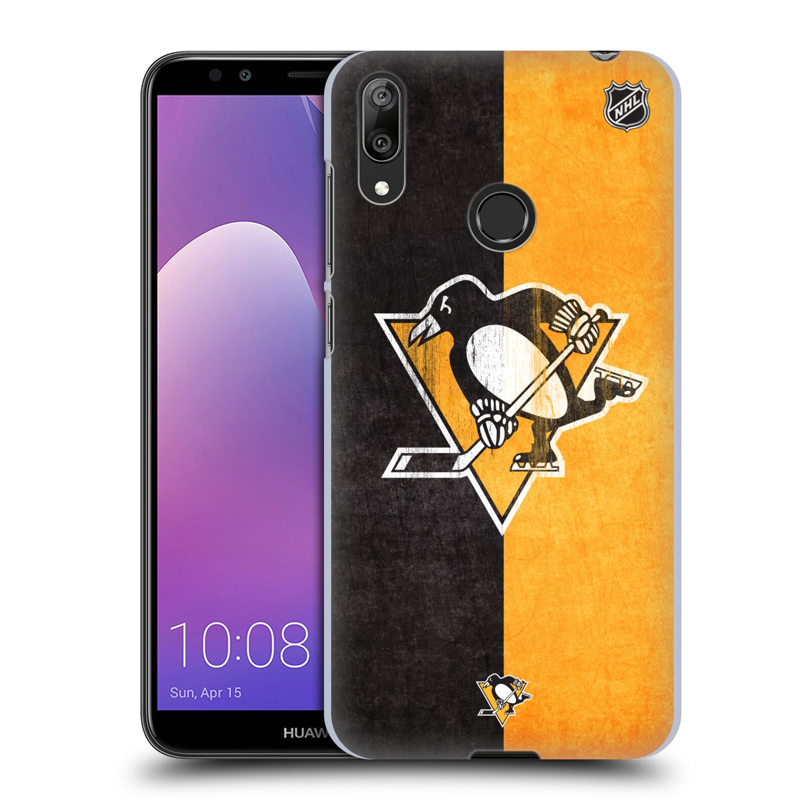 Pouzdro na mobil Huawei Y7 2019 - HEAD CASE - Hokej NHL - Pittsburgh Penguins - Znak oldschool